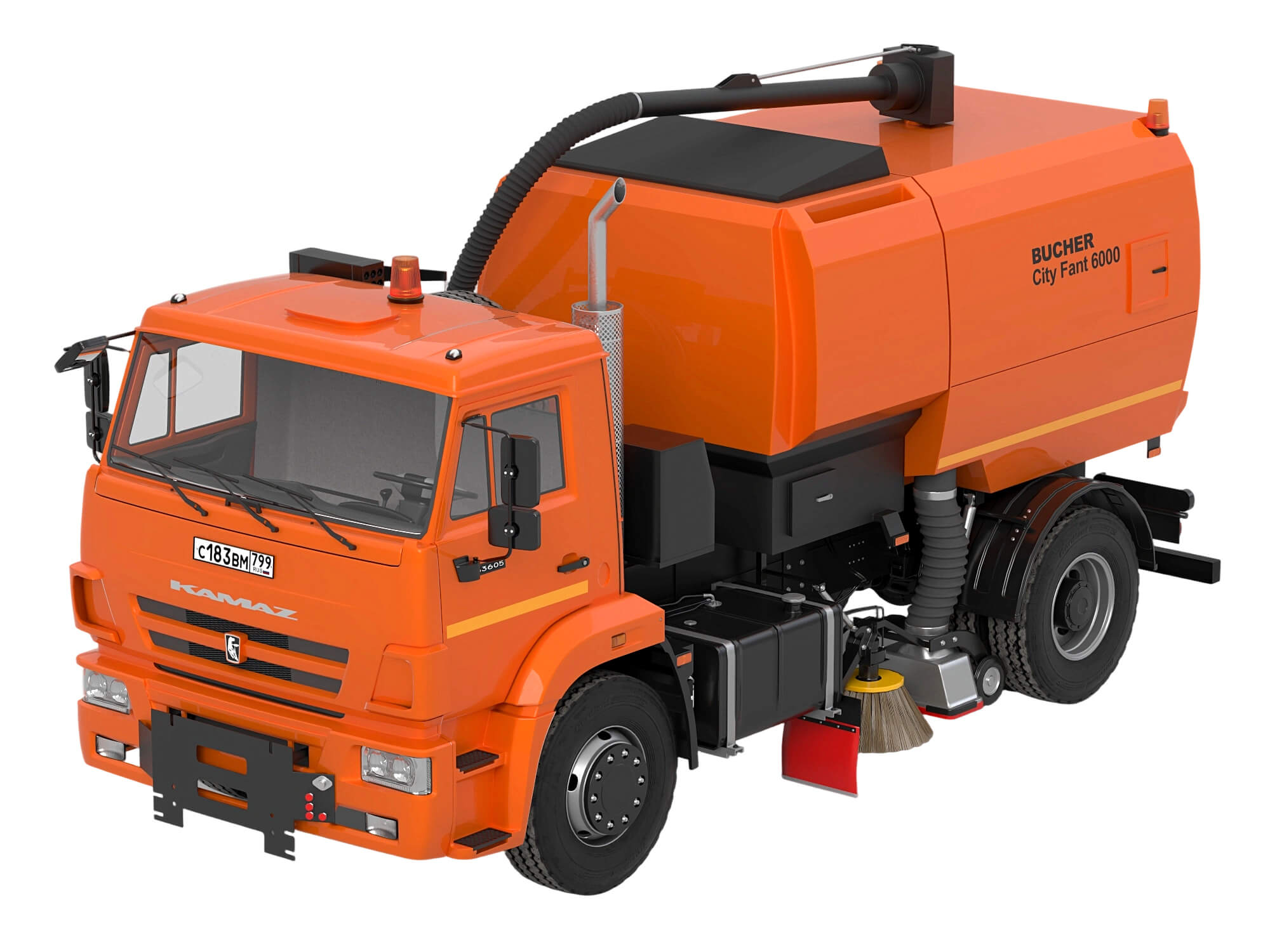 Orange Kamaz Street Sweeper Truck 3D Model 3D Model