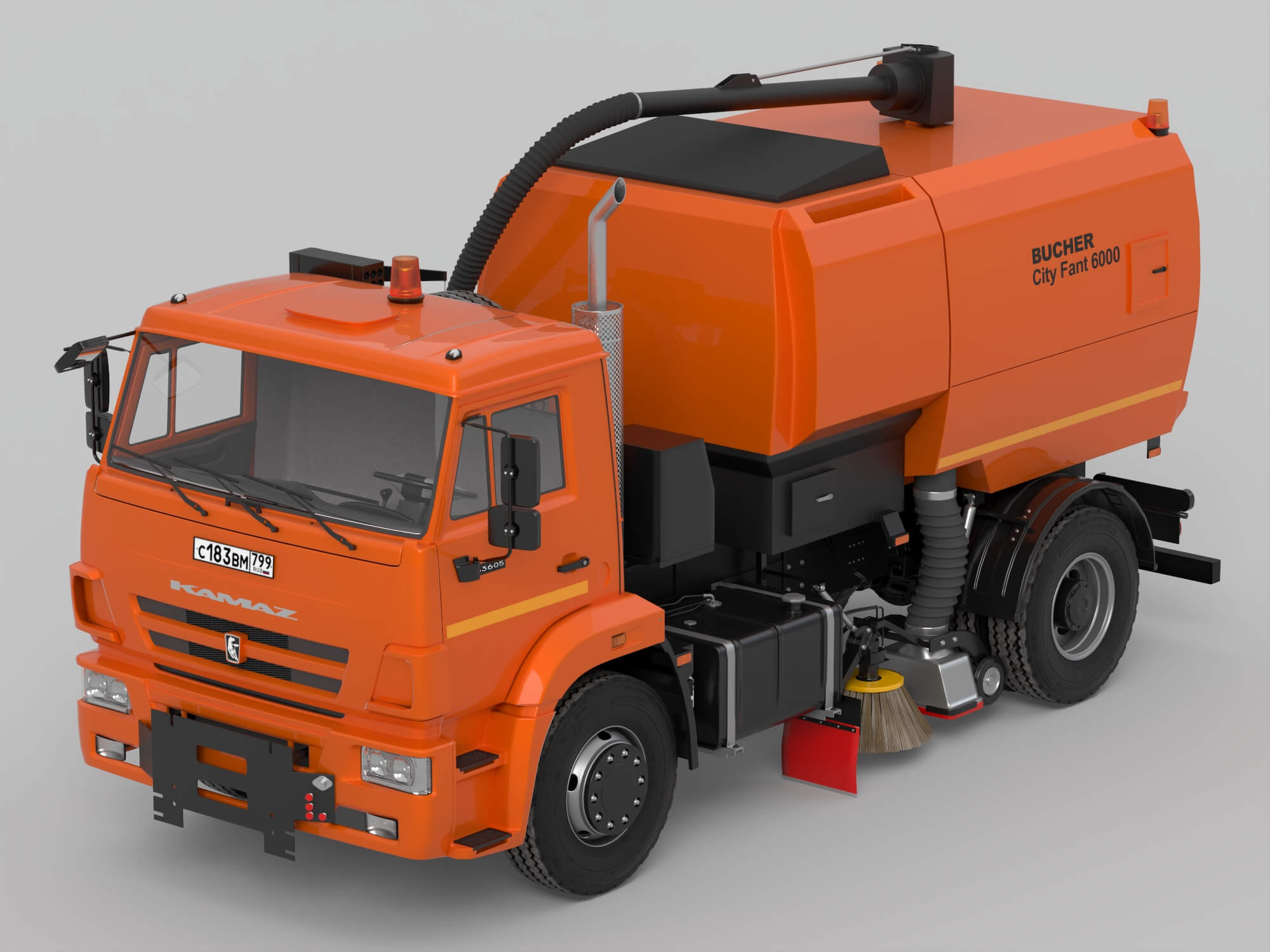 Orange Kamaz Street Sweeper Truck 3D Model 3D Model