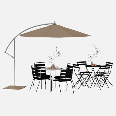 Outdoor Patio Dining Set With Cantilever Umbrella, Tables