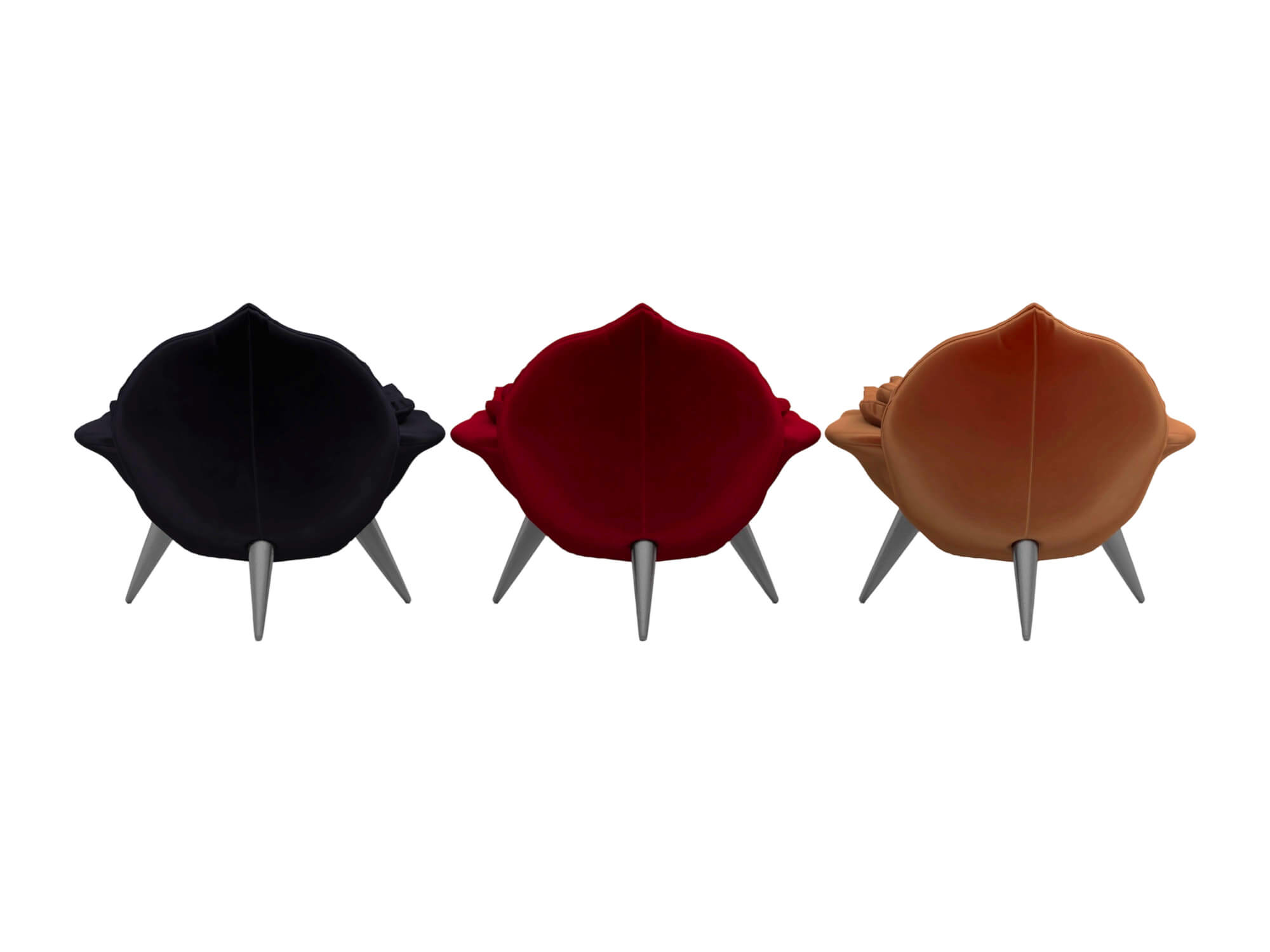 Rose Shaped Fabric Armchair Set with Metal Legs 3D Model