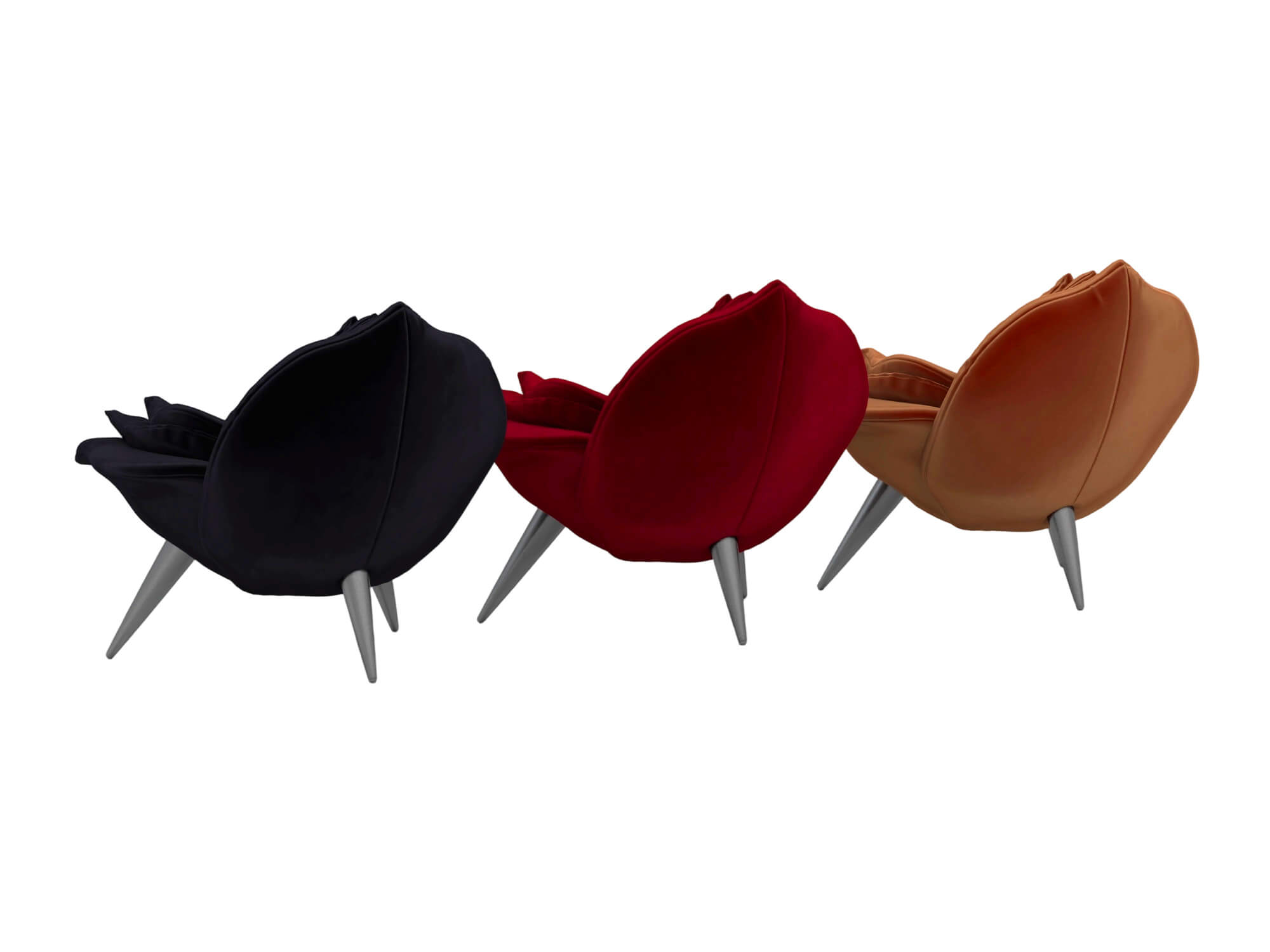 Rose Shaped Fabric Armchair Set with Metal Legs 3D Model