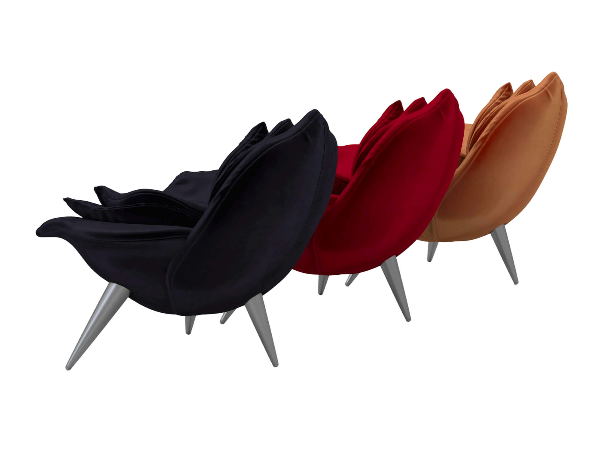 Rose Shaped Fabric Armchair Set with Metal Legs 3D Model
