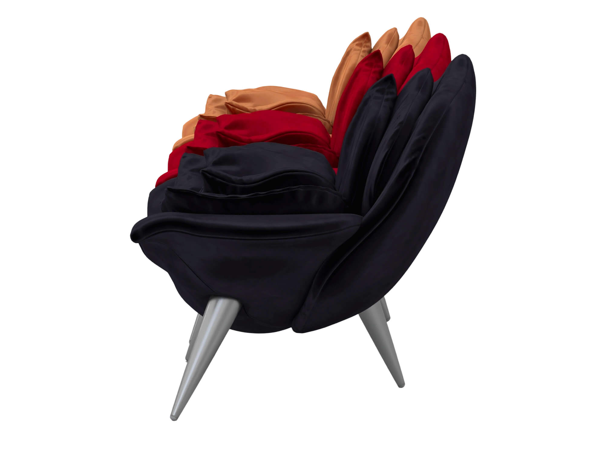 Rose Shaped Fabric Armchair Set with Metal Legs 3D Model