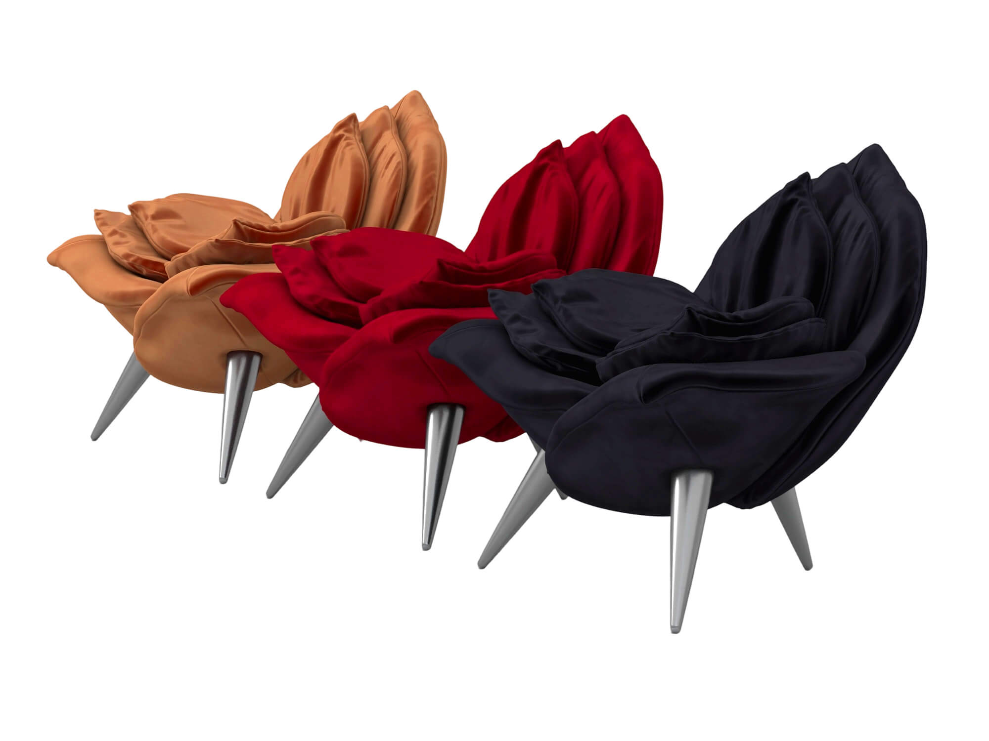 Rose Shaped Fabric Armchair Set with Metal Legs 3D Model