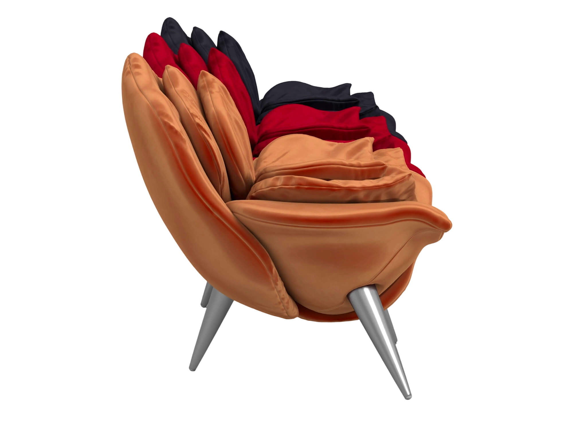 Rose Shaped Fabric Armchair Set with Metal Legs 3D Model