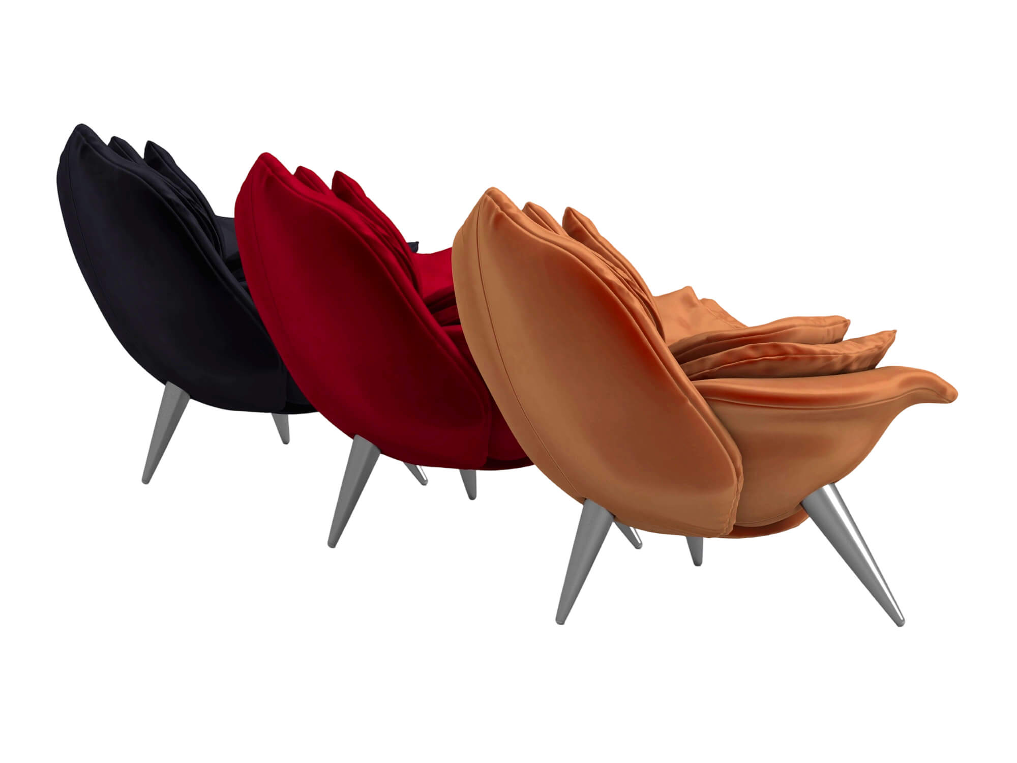 Rose Shaped Fabric Armchair Set with Metal Legs 3D Model
