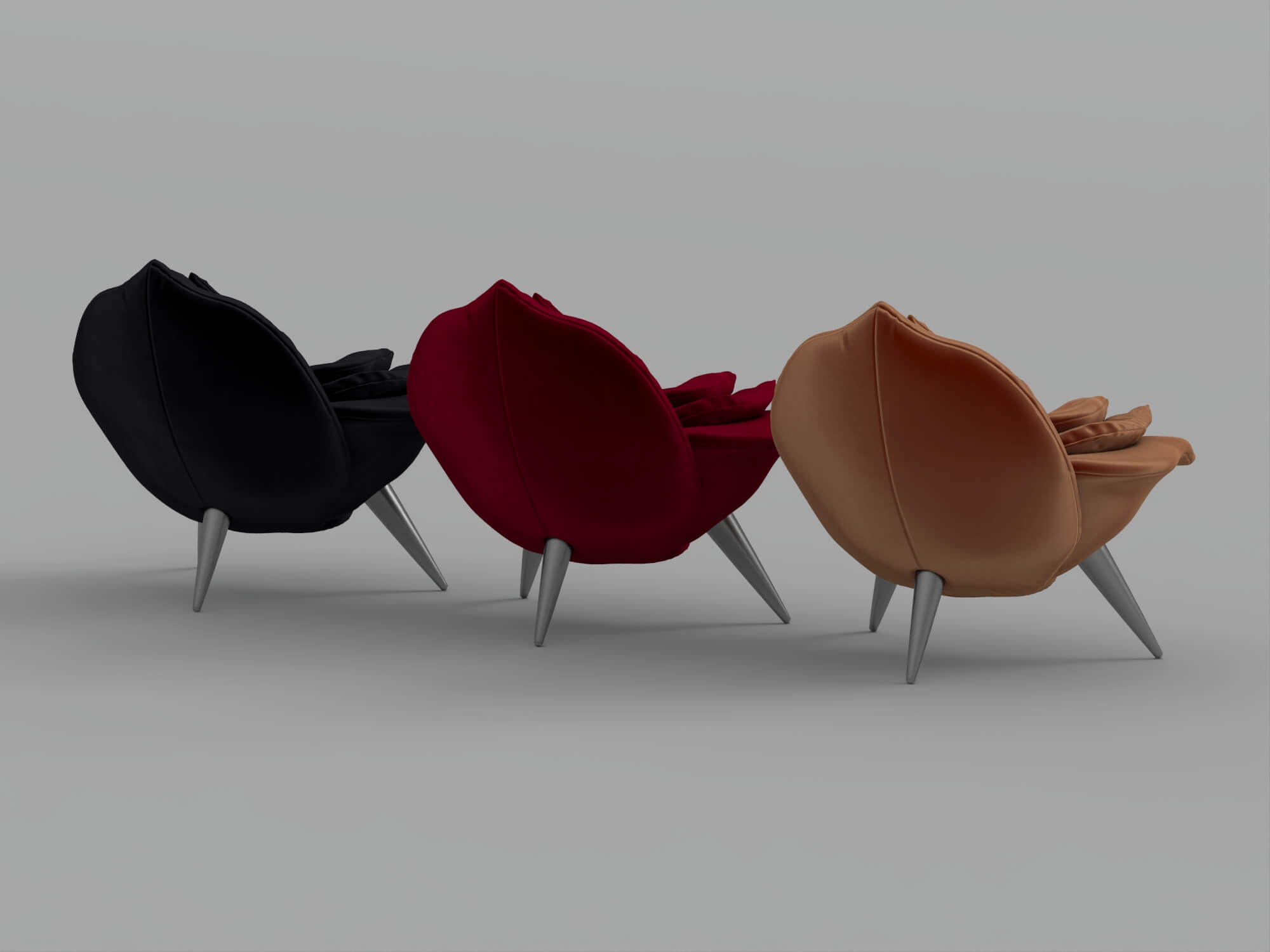 Rose Shaped Fabric Armchair Set with Metal Legs 3D Model