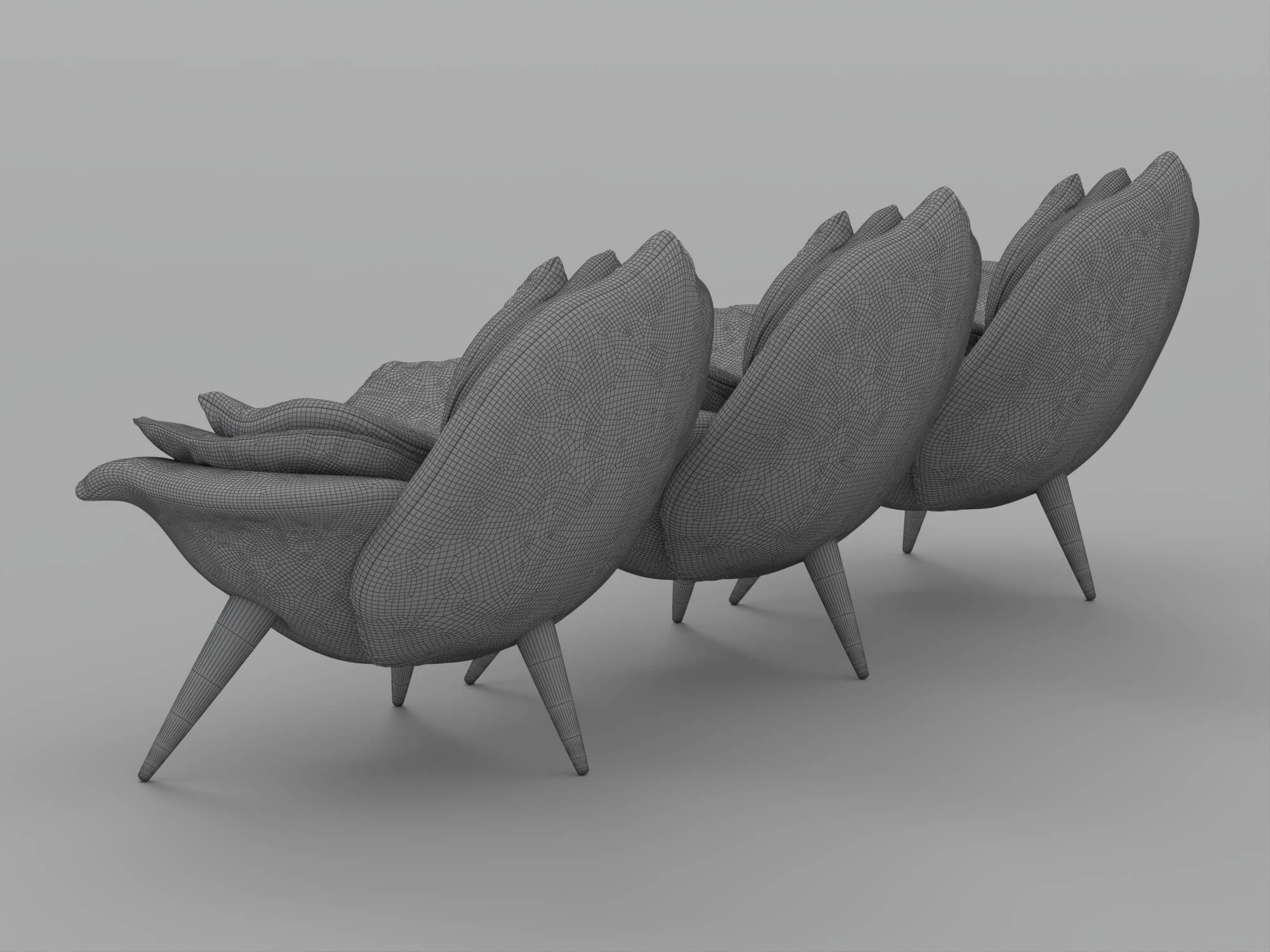 Rose Shaped Fabric Armchair Set with Metal Legs 3D Model
