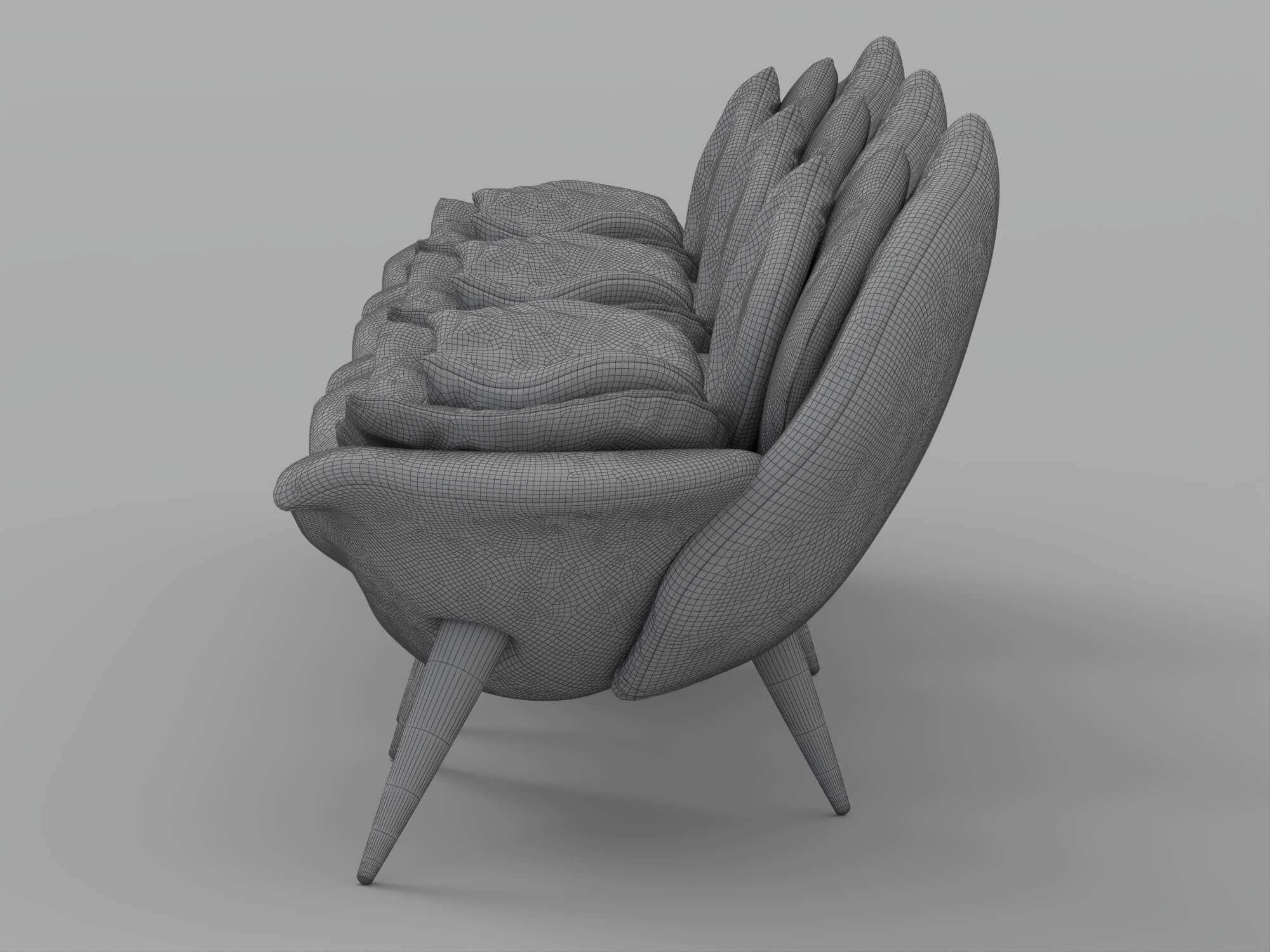 Rose Shaped Fabric Armchair Set with Metal Legs 3D Model