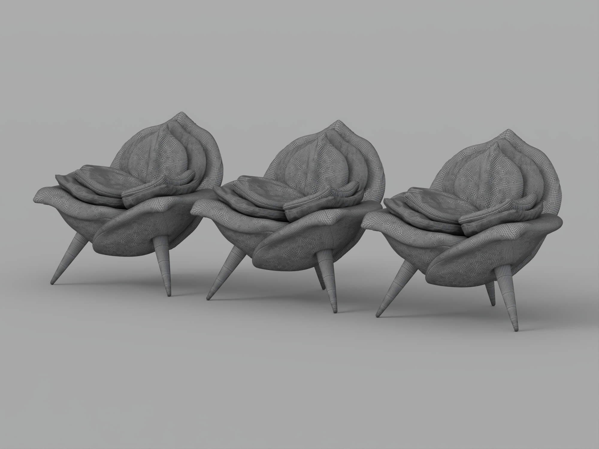 Rose Shaped Fabric Armchair Set with Metal Legs 3D Model