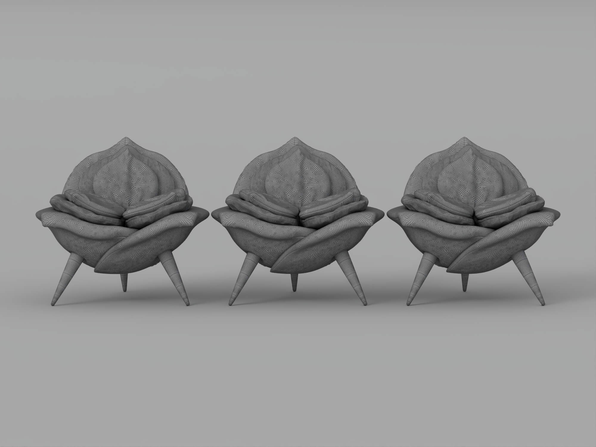 Rose Shaped Fabric Armchair Set with Metal Legs 3D Model