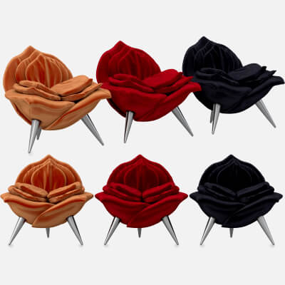 Rose Shaped Fabric Armchair Set with Metal Legs