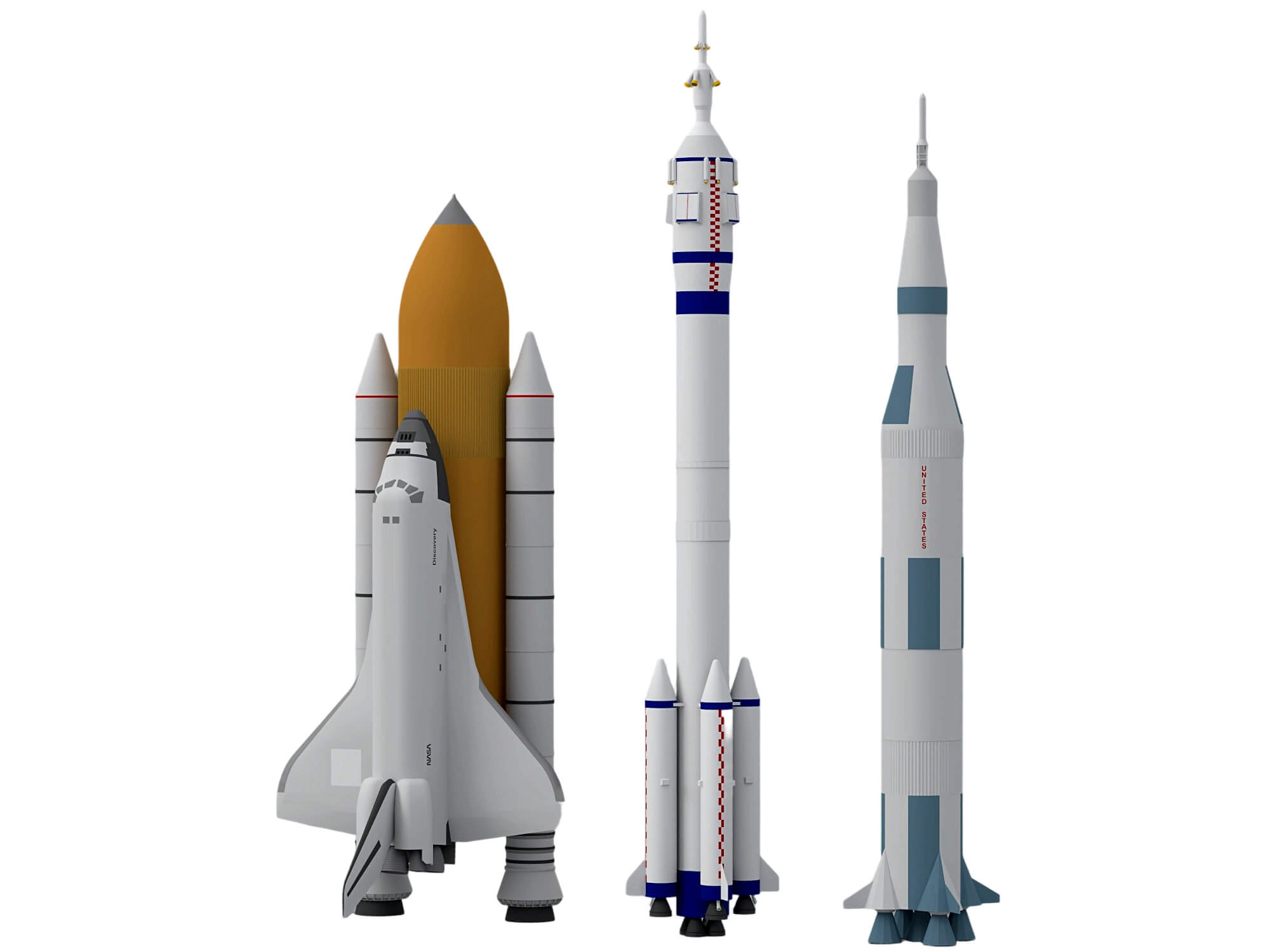 Space Shuttle Stack And Two Launch Vehicles Rocket Set 3D Model