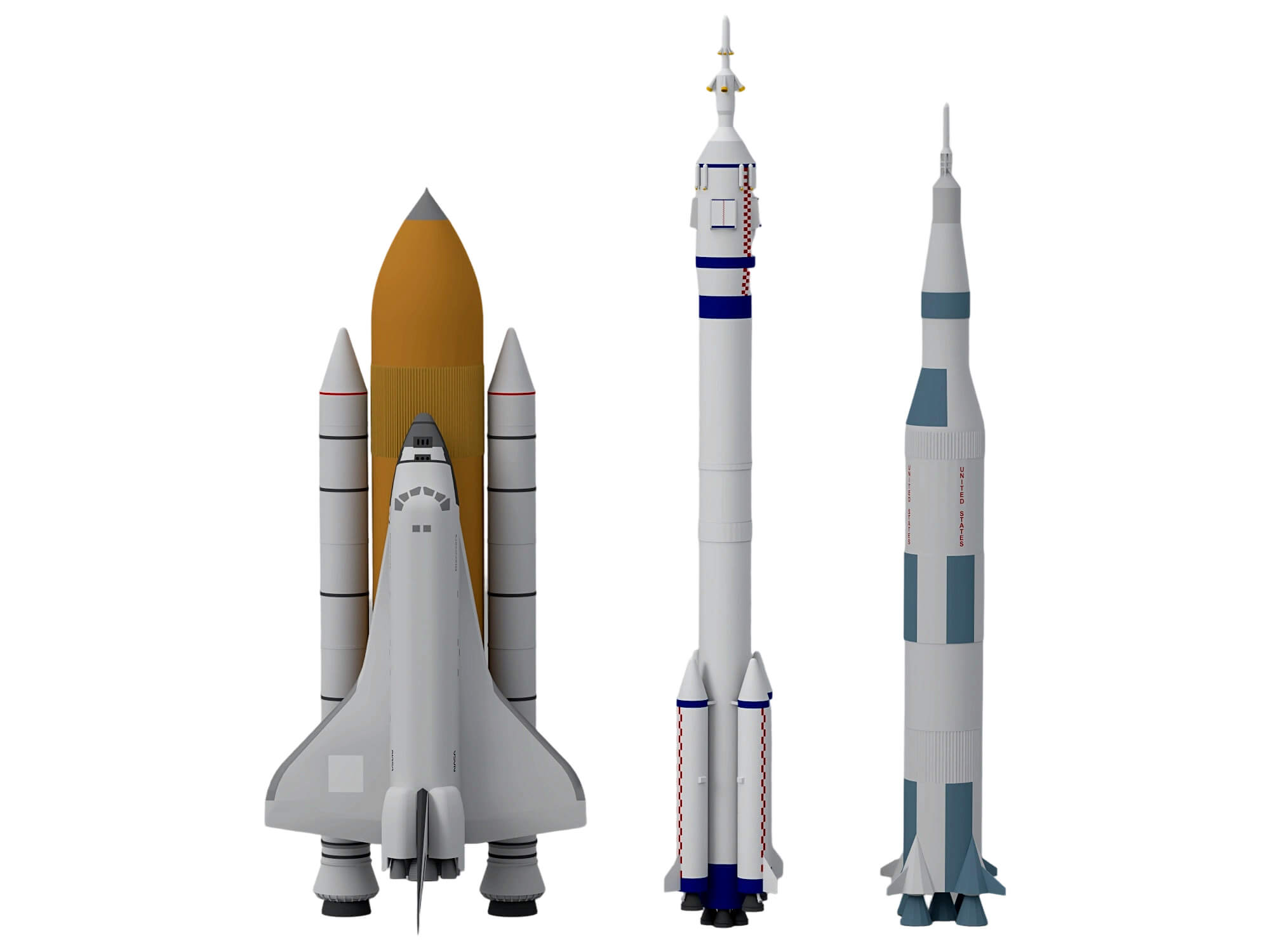 Space Shuttle Stack And Two Launch Vehicles Rocket Set 3D Model