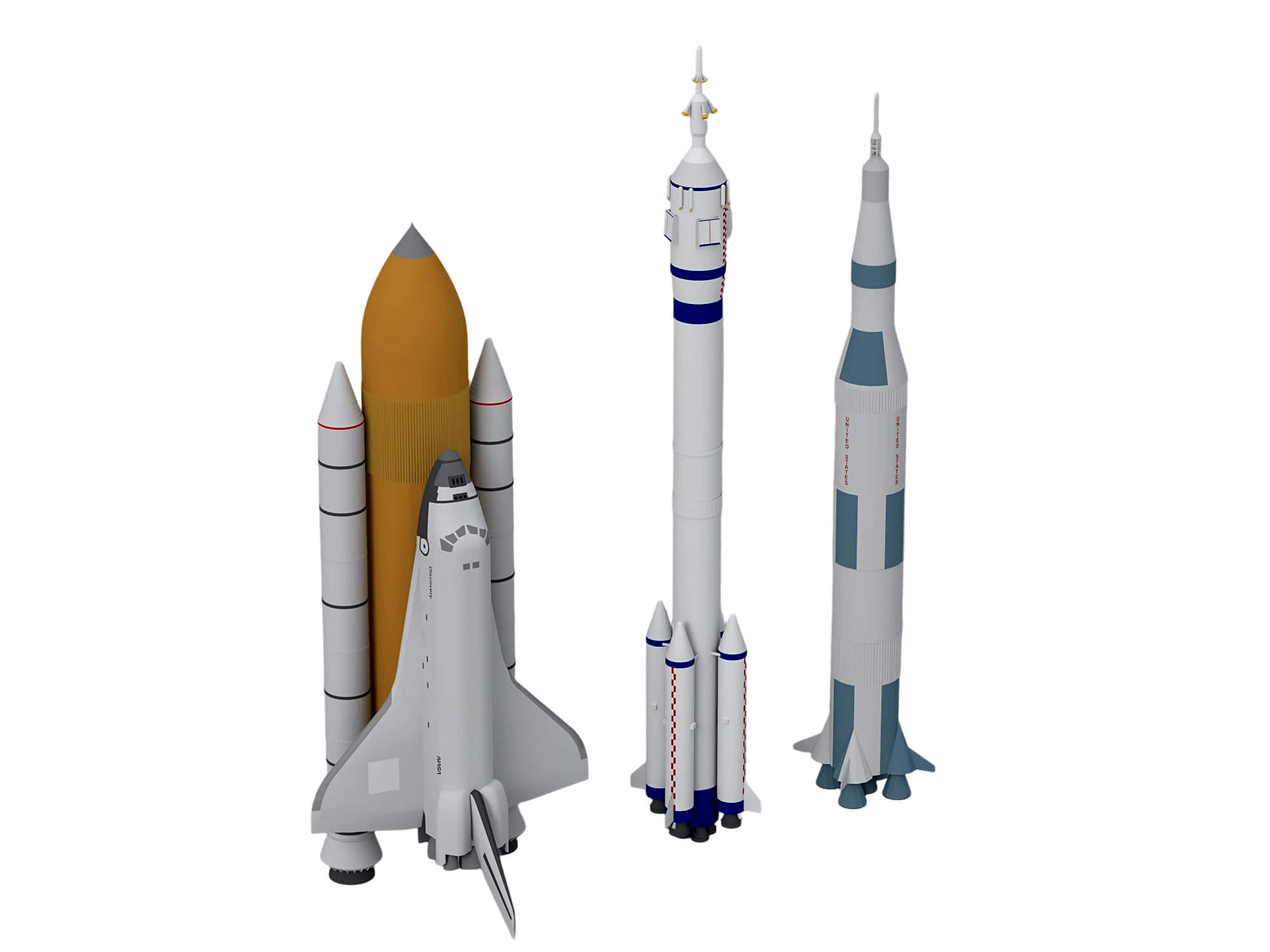 Space Shuttle Stack And Two Launch Vehicles Rocket Set 3D Model