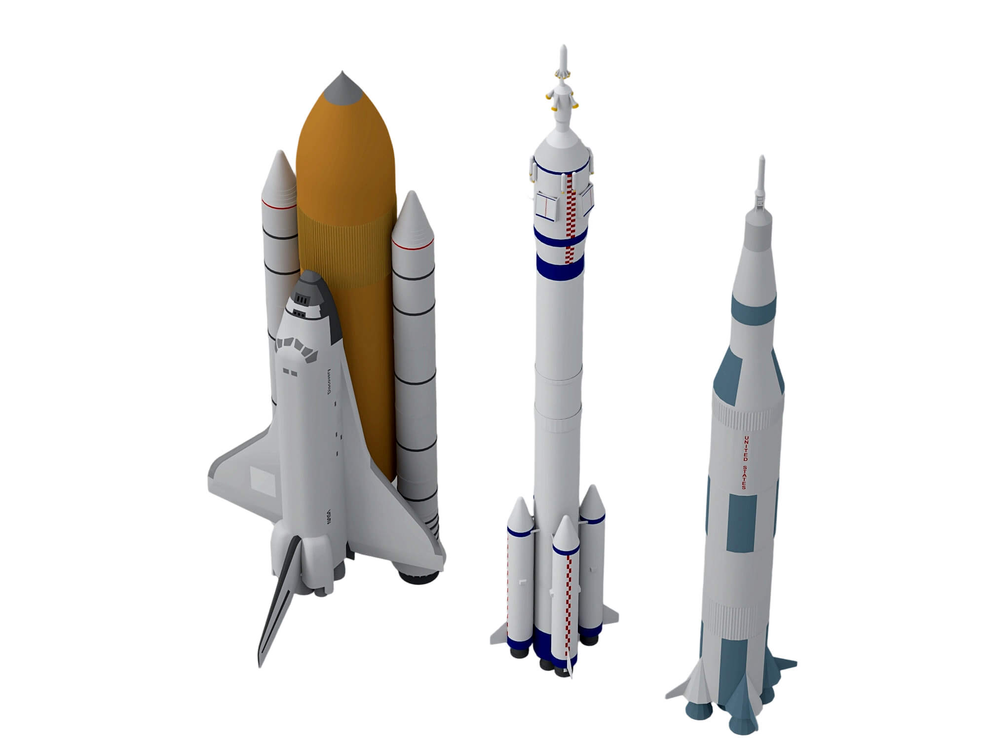 Space Shuttle Stack And Two Launch Vehicles Rocket Set 3D Model