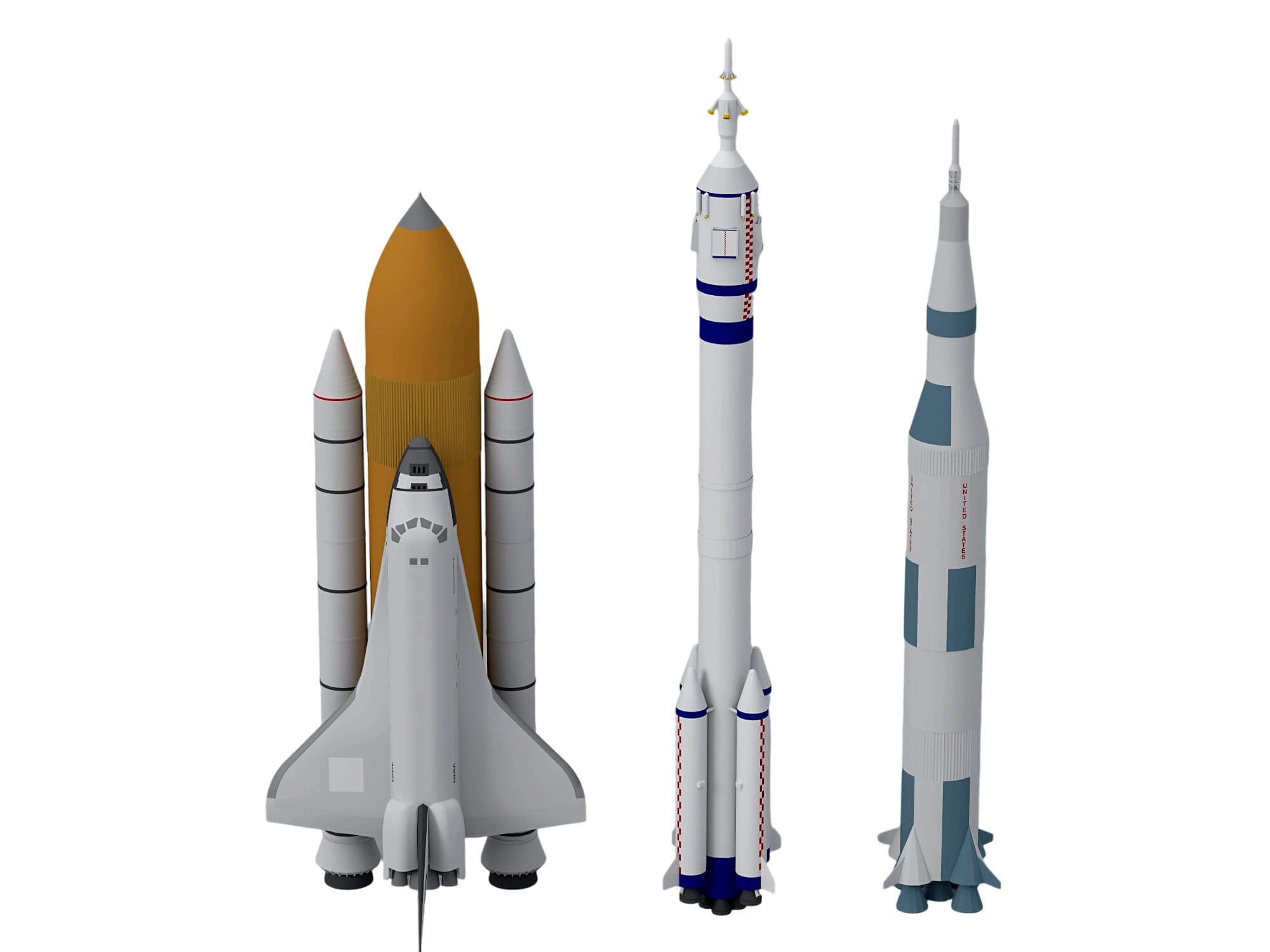 Space Shuttle Stack And Two Launch Vehicles Rocket Set 3D Model