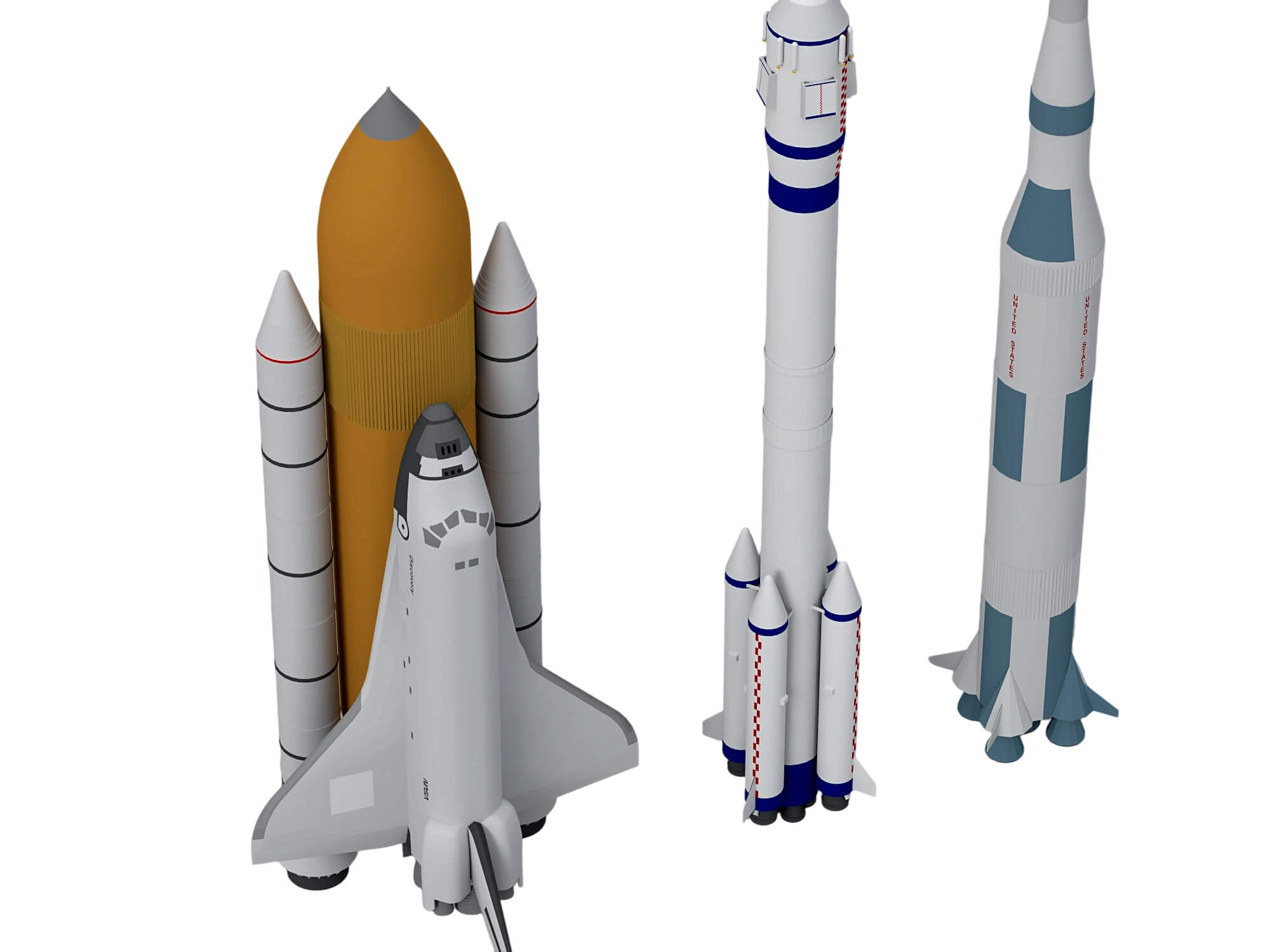 Space Shuttle Stack And Two Launch Vehicles Rocket Set 3D Model