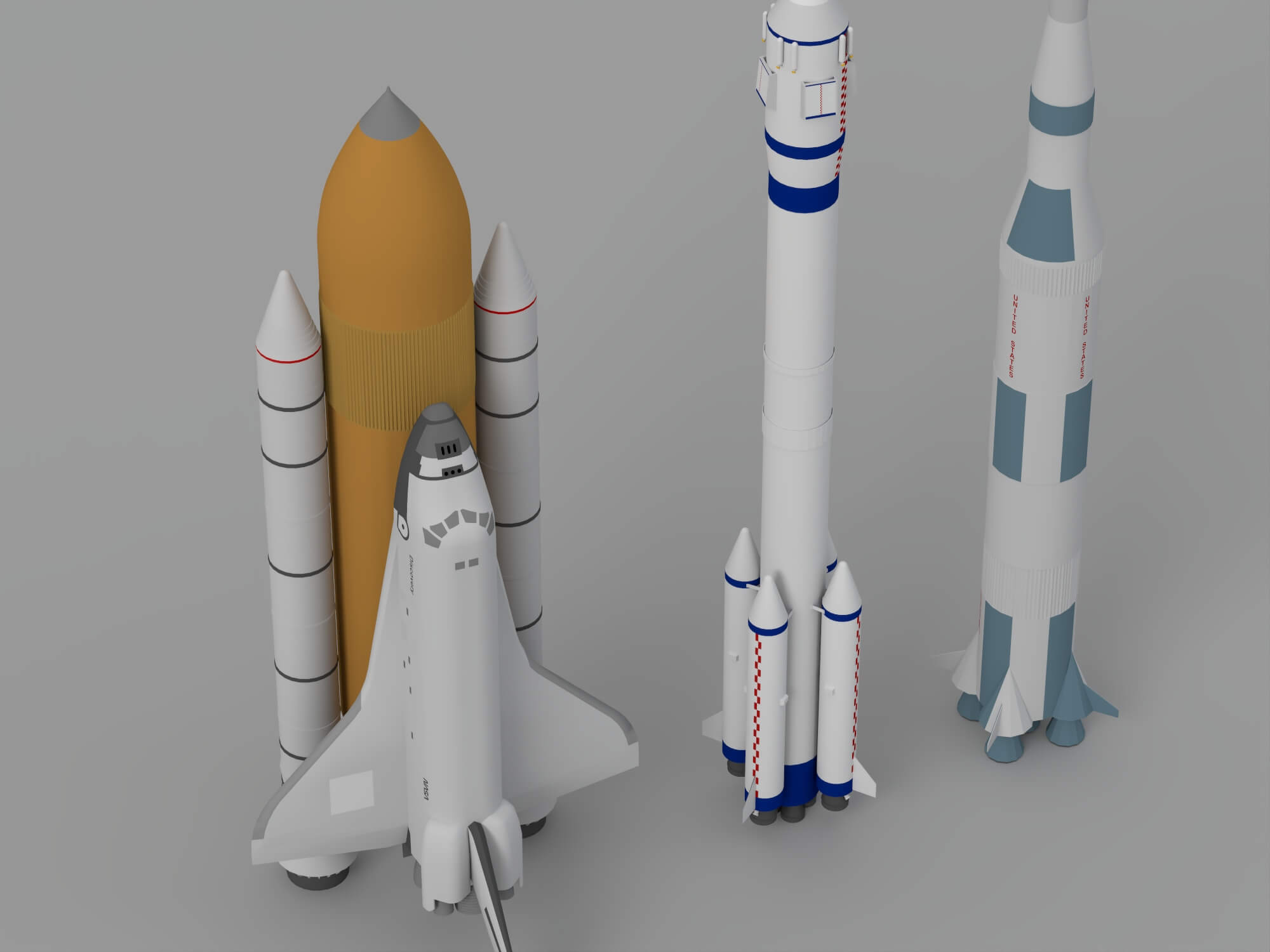 Space Shuttle Stack And Two Launch Vehicles Rocket Set 3D Model