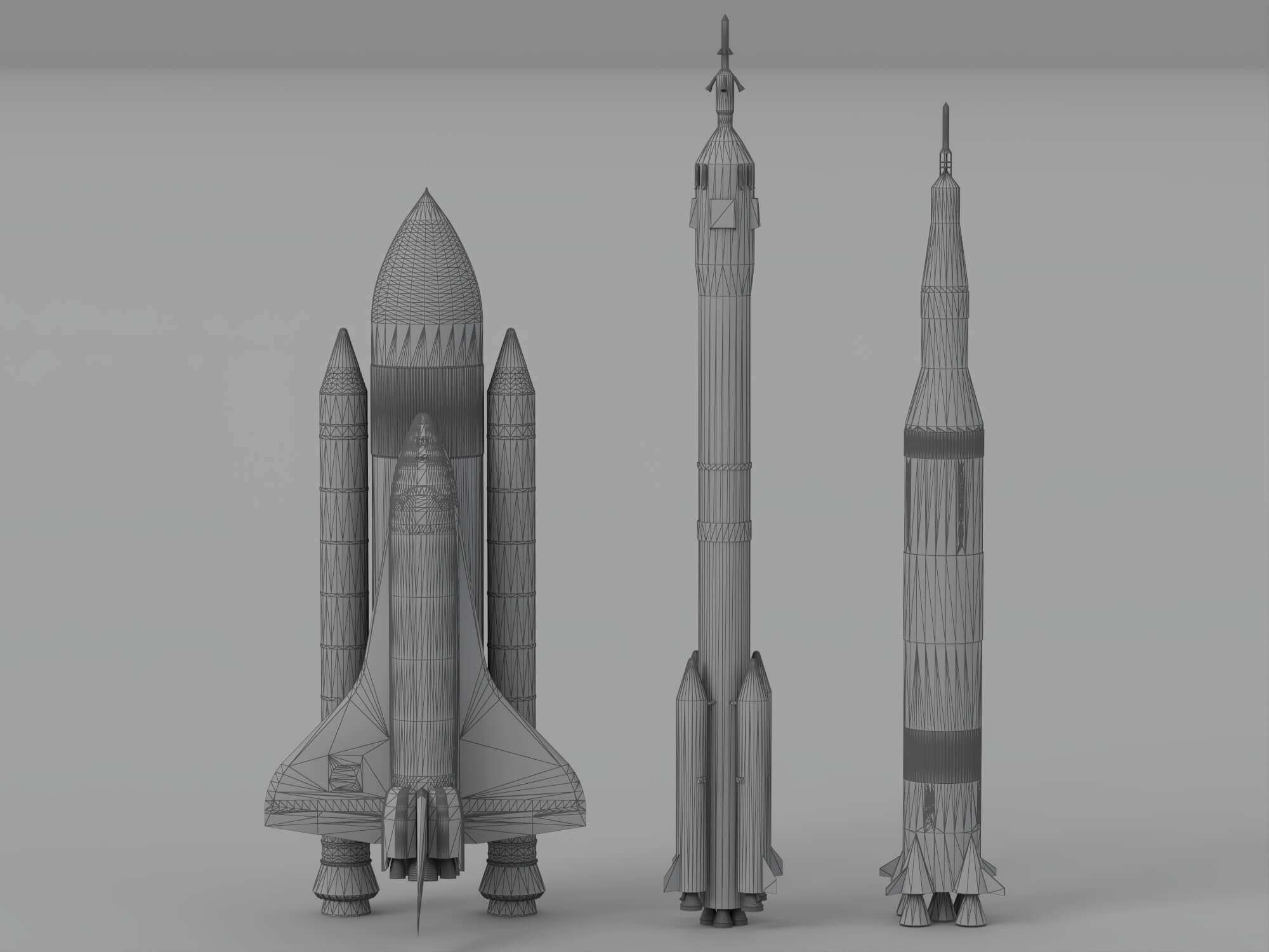 Space Shuttle Stack And Two Launch Vehicles Rocket Set 3D Model