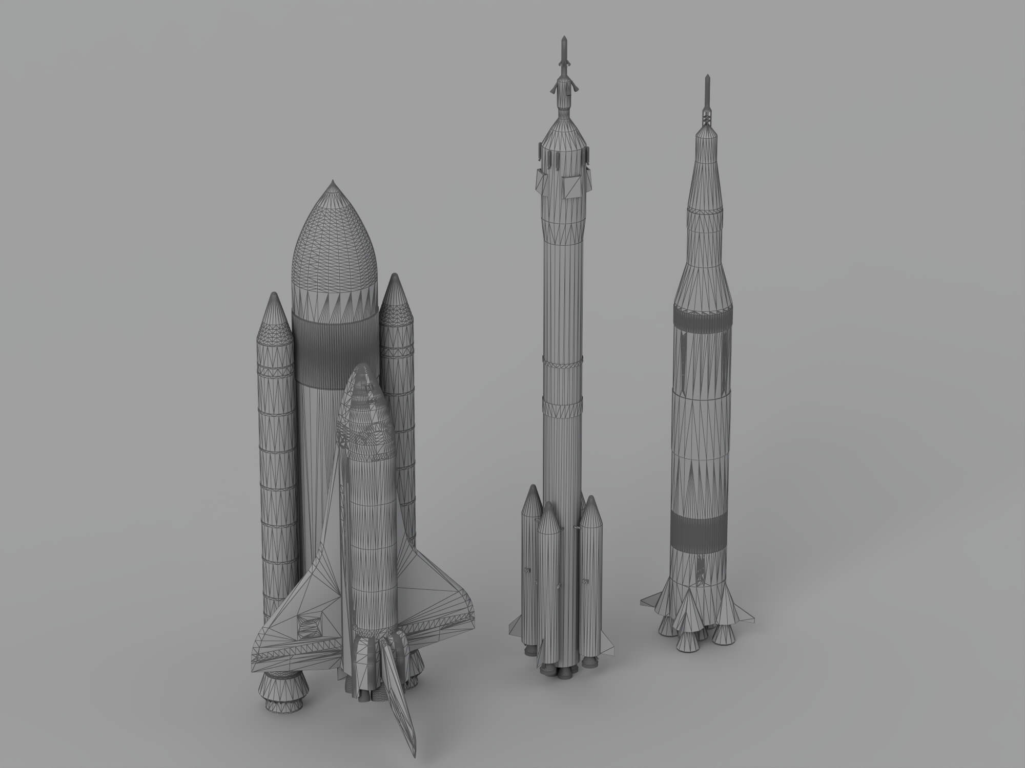 Space Shuttle Stack And Two Launch Vehicles Rocket Set 3D Model