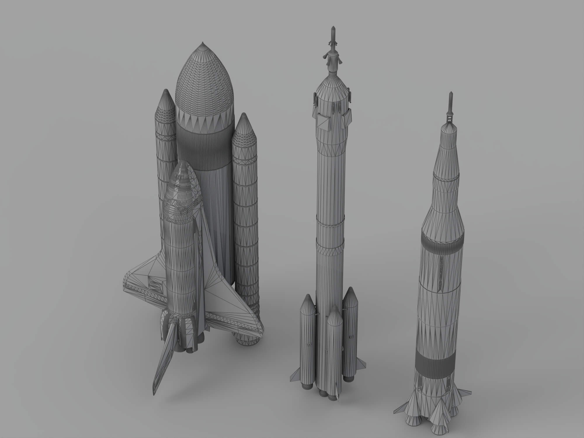 Space Shuttle Stack And Two Launch Vehicles Rocket Set 3D Model