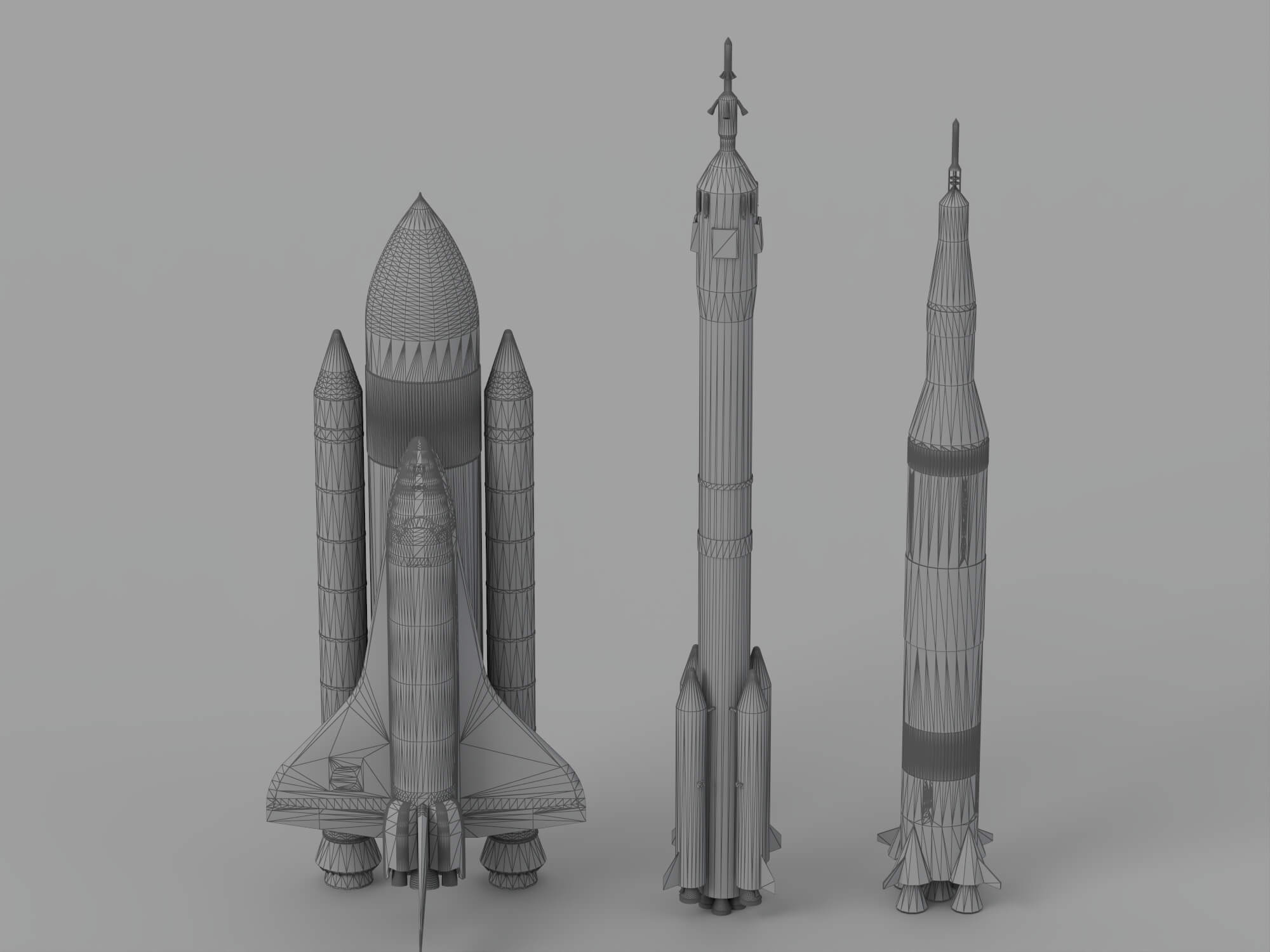 Space Shuttle Stack And Two Launch Vehicles Rocket Set 3D Model
