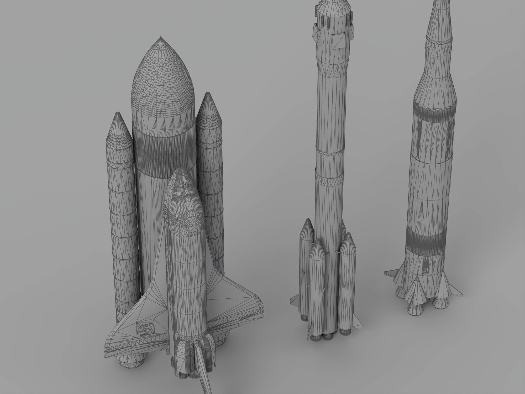 Space Shuttle Stack And Two Launch Vehicles Rocket Set 3D Model