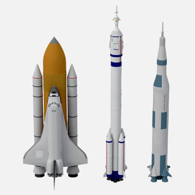 Space Shuttle Stack And Two Launch Vehicles Rocket Set 3D Model