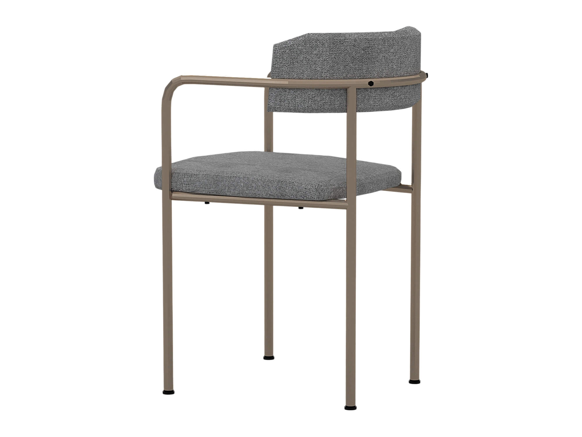 Two Gray Fabric Dining Chairs with Bronze Metal Frames 3D Model