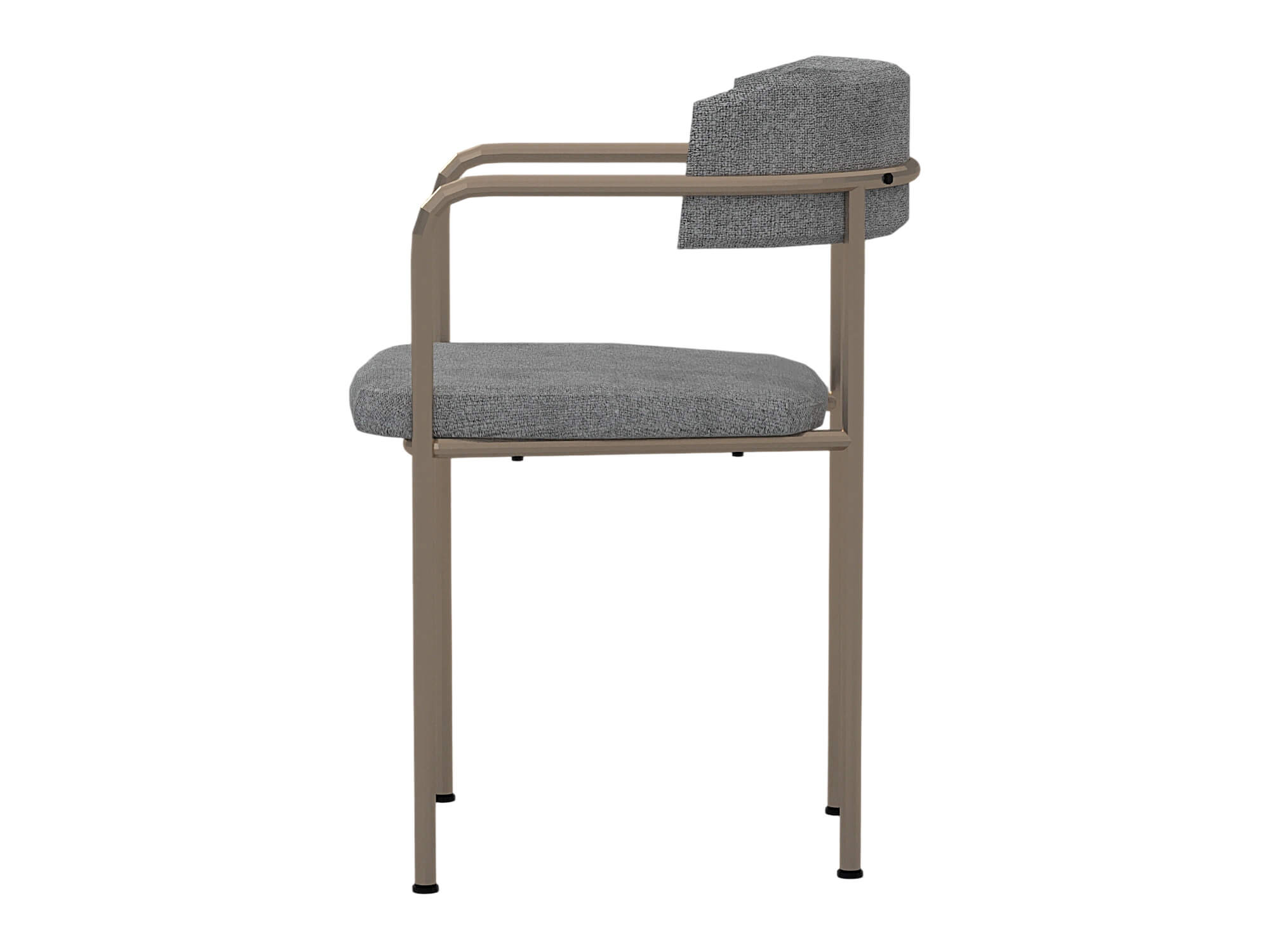 Two Gray Fabric Dining Chairs with Bronze Metal Frames 3D Model
