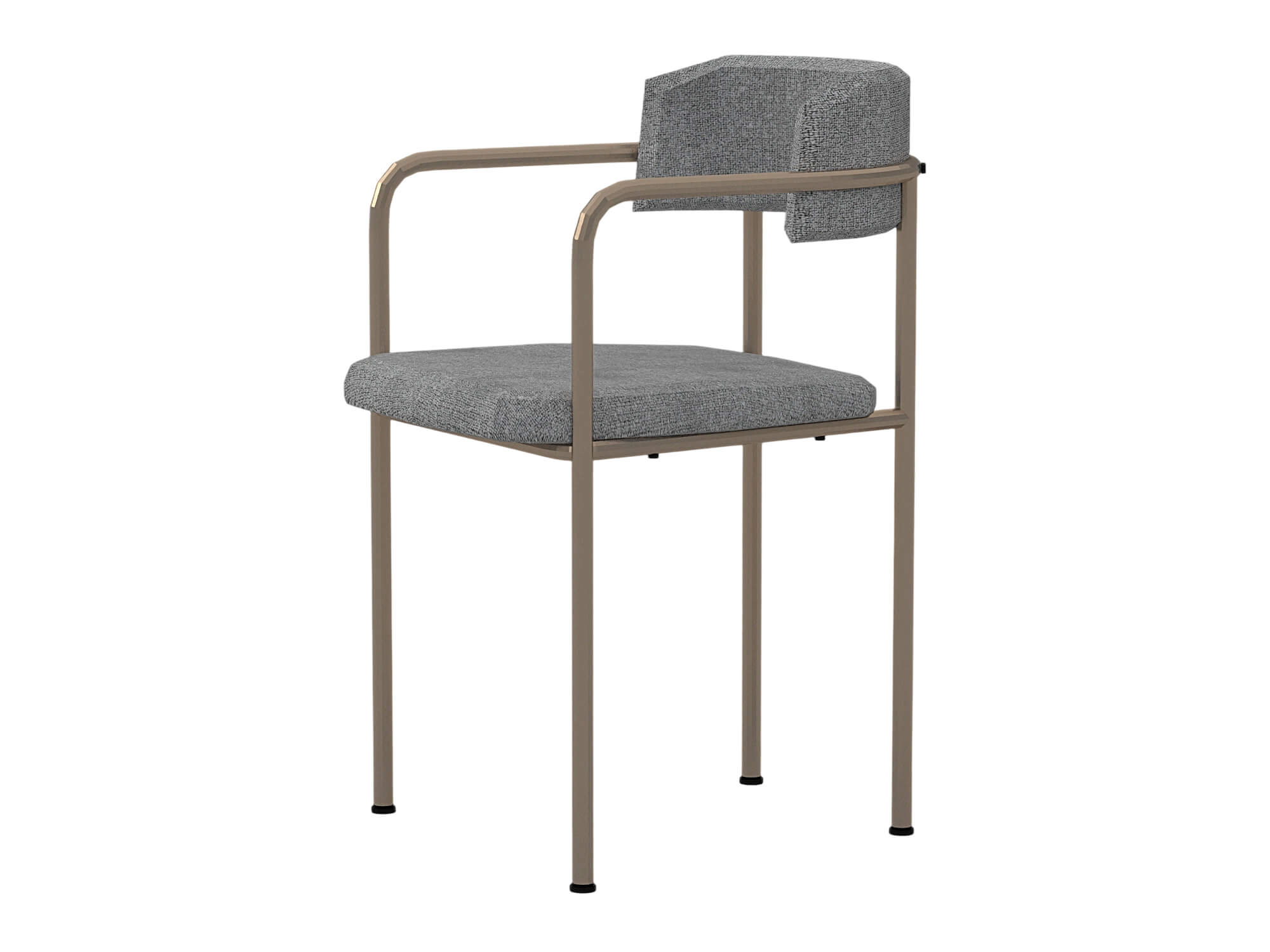 Two Gray Fabric Dining Chairs with Bronze Metal Frames 3D Model