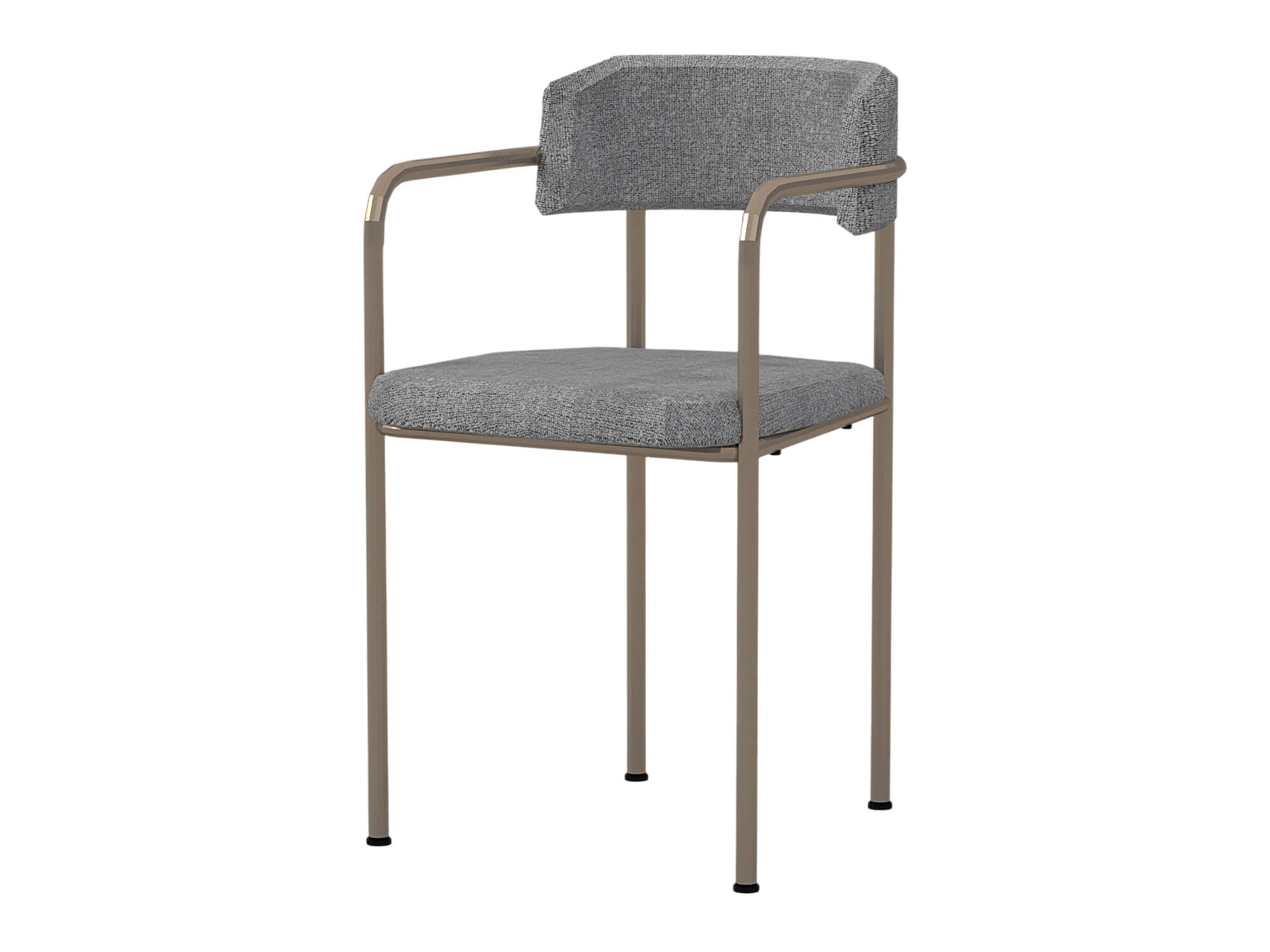 Two Gray Fabric Dining Chairs with Bronze Metal Frames 3D Model