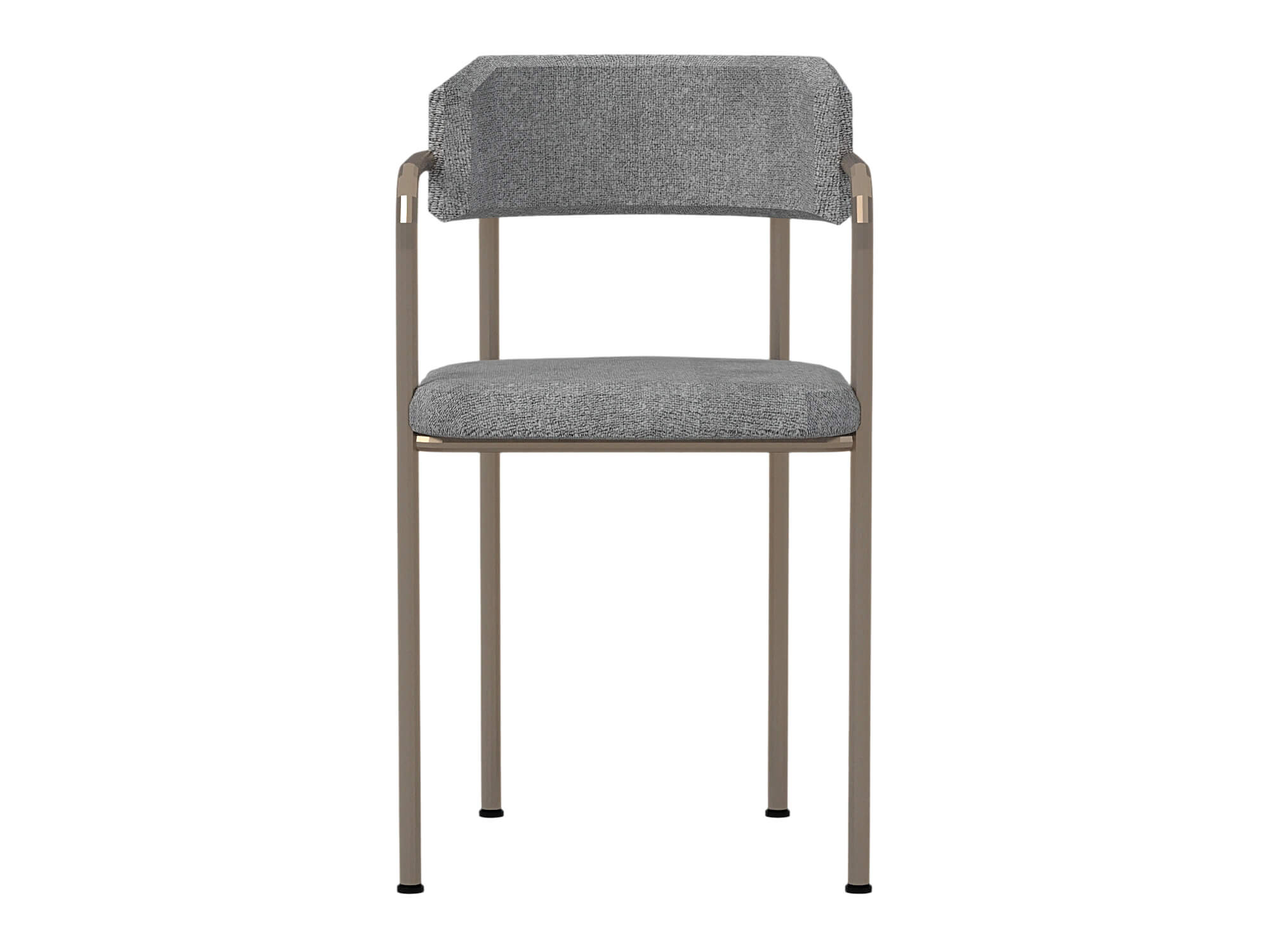 Two Gray Fabric Dining Chairs with Bronze Metal Frames 3D Model