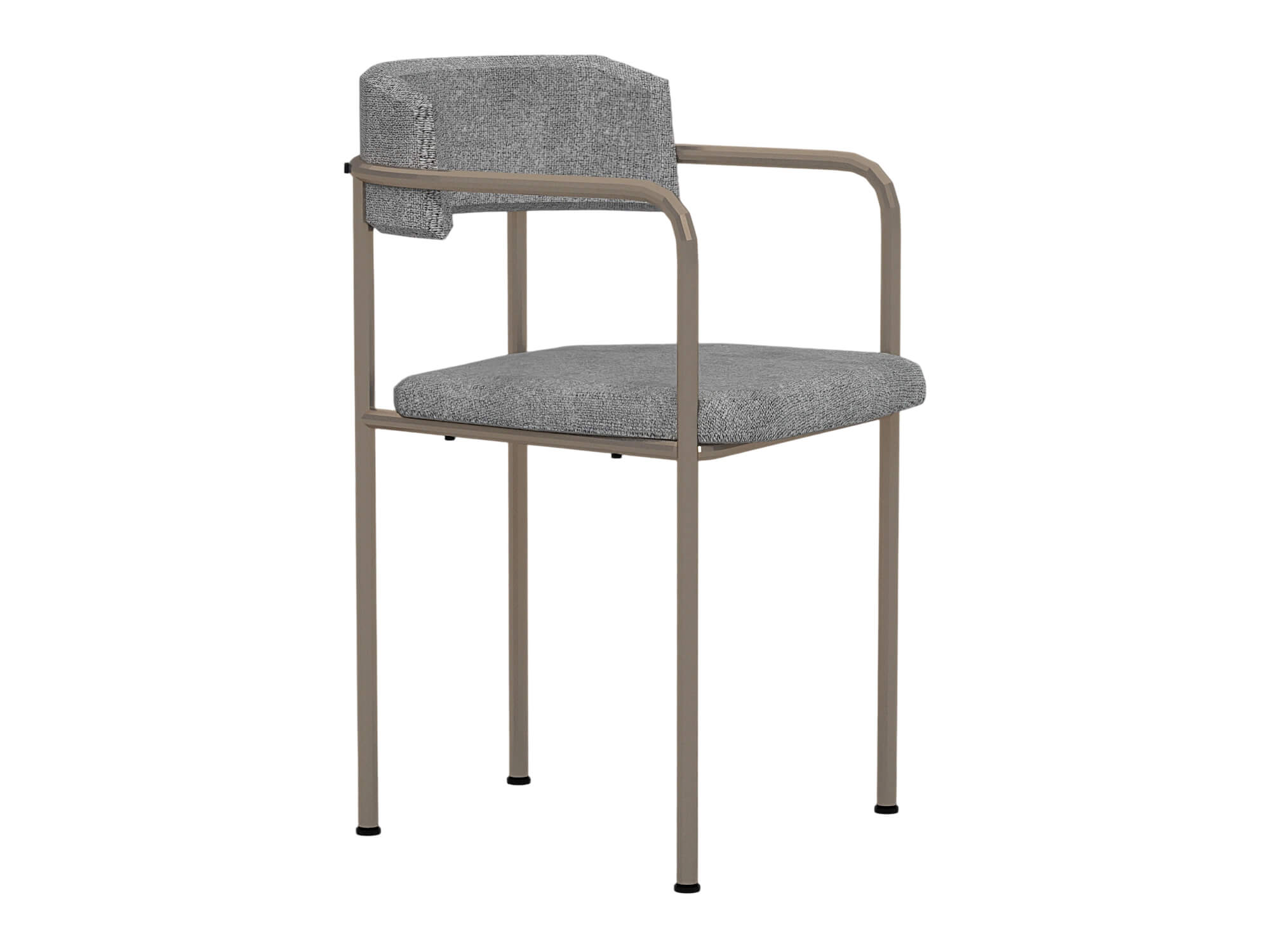 Two Gray Fabric Dining Chairs with Bronze Metal Frames 3D Model