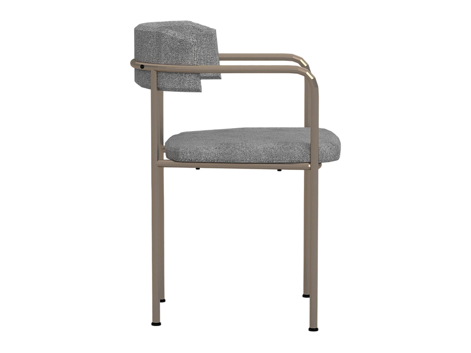 Two Gray Fabric Dining Chairs with Bronze Metal Frames 3D Model