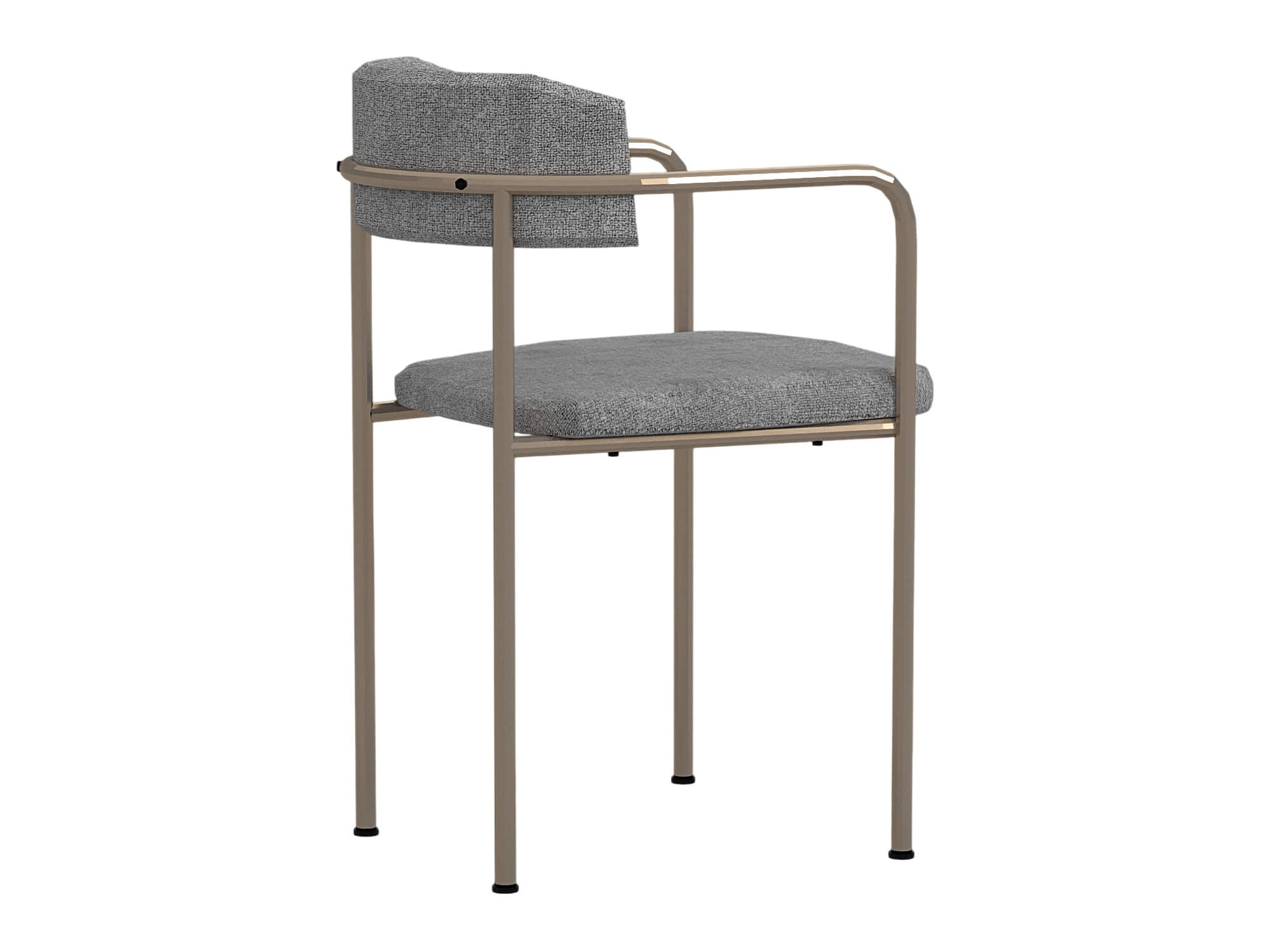 Two Gray Fabric Dining Chairs with Bronze Metal Frames 3D Model