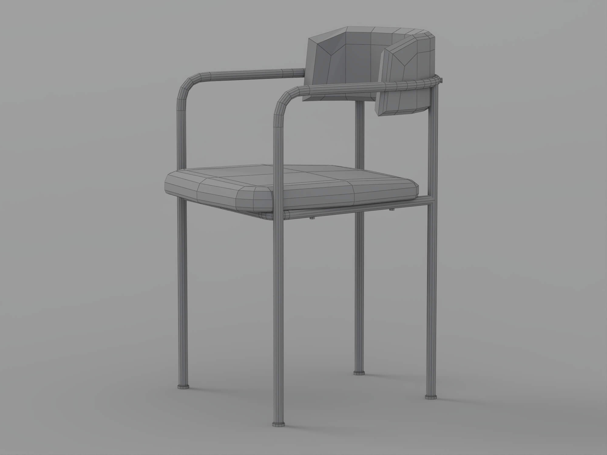 Two Gray Fabric Dining Chairs with Bronze Metal Frames 3D Model
