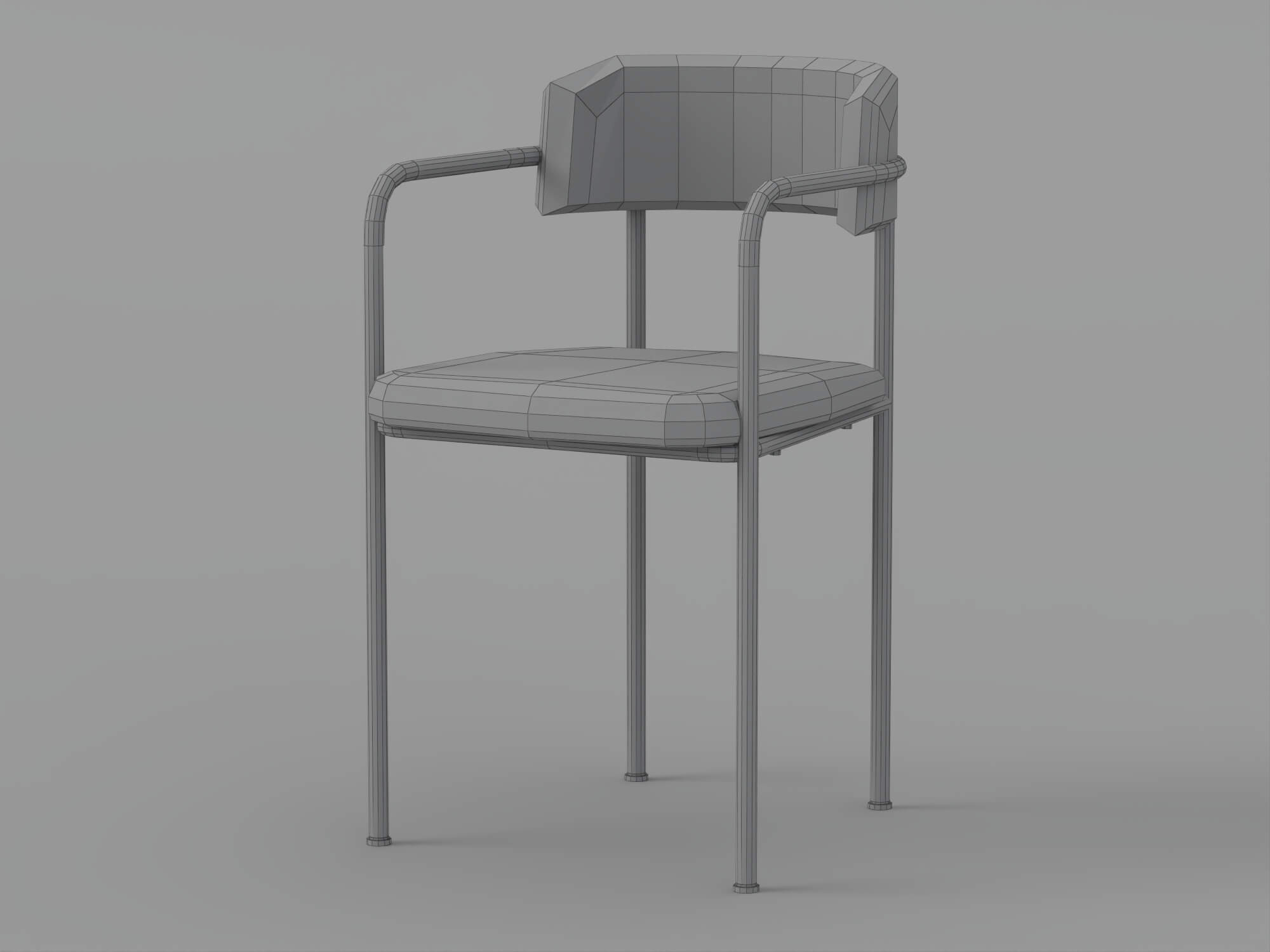 Two Gray Fabric Dining Chairs with Bronze Metal Frames 3D Model