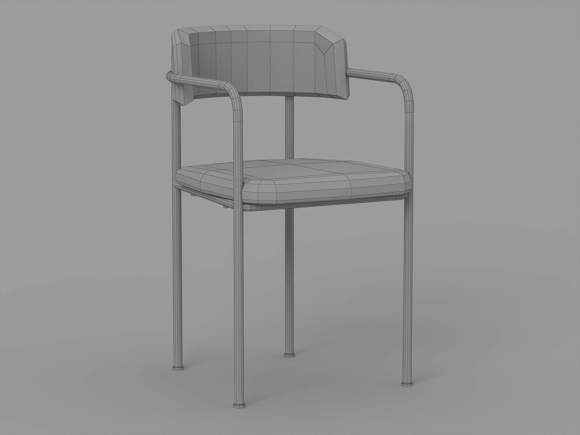 Two Gray Fabric Dining Chairs with Bronze Metal Frames 3D Model
