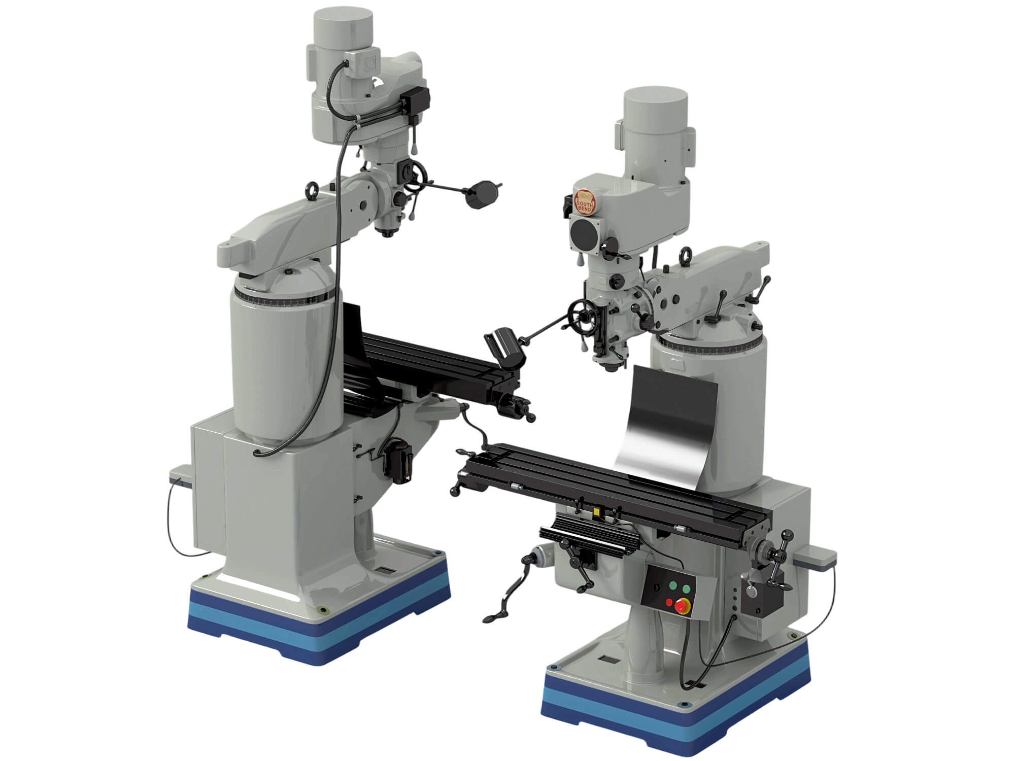 Two Gray Vertical Milling Machines Industrial Workshop 3D Model