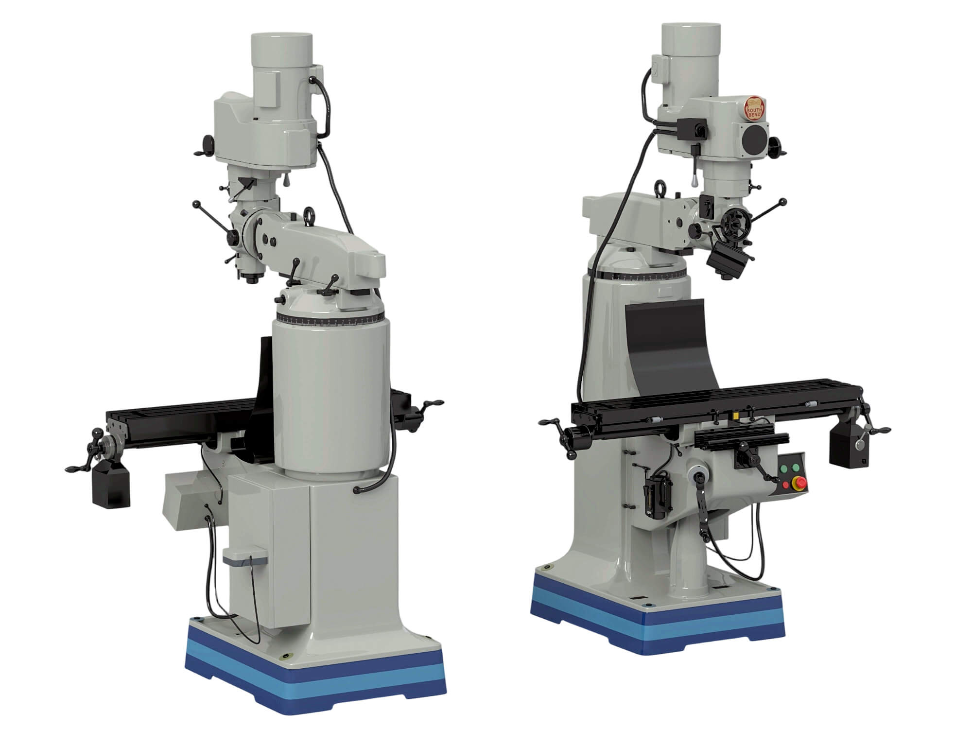 Two Gray Vertical Milling Machines Industrial Workshop 3D Model