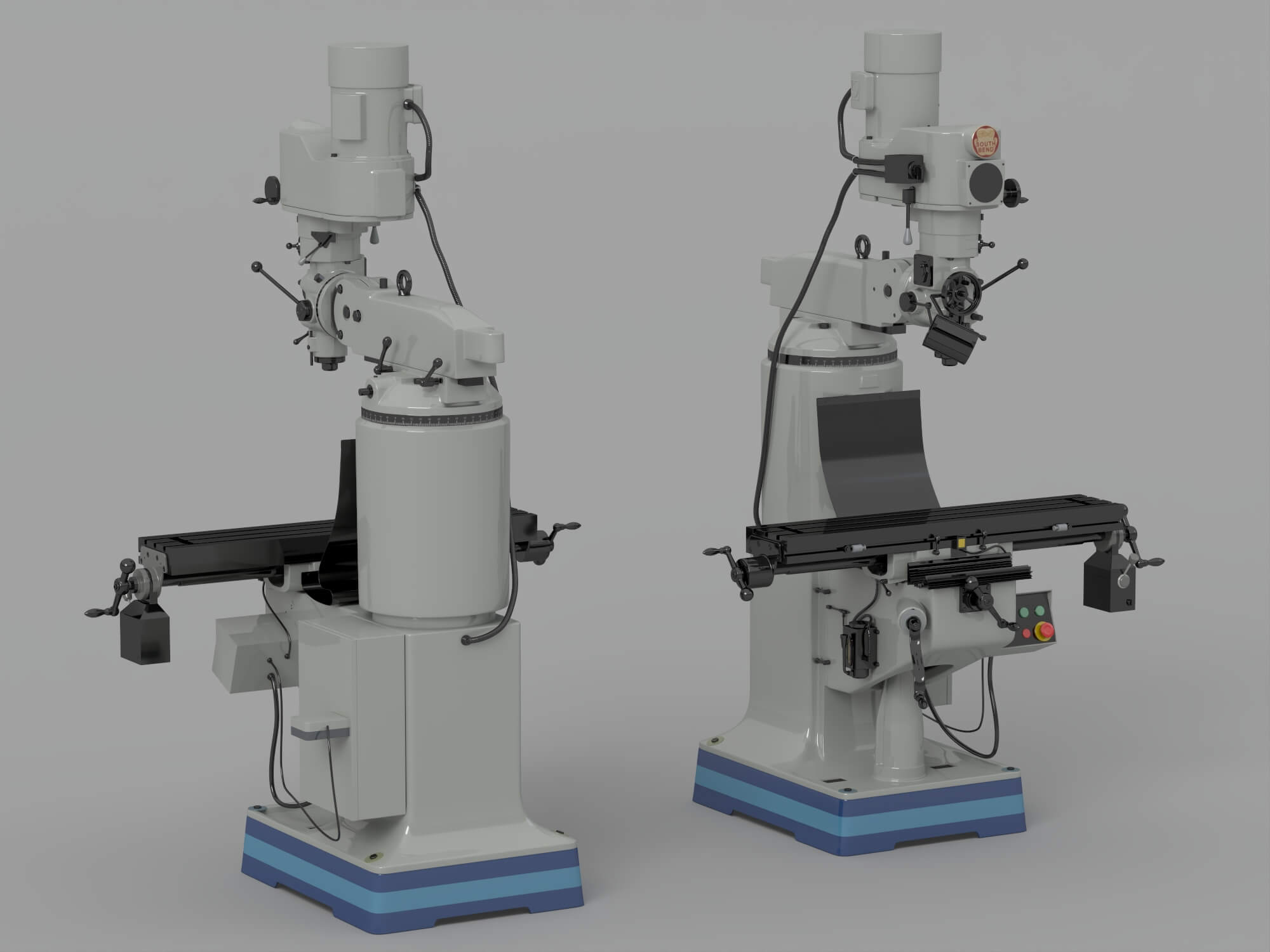 Two Gray Vertical Milling Machines Industrial Workshop 3D Model