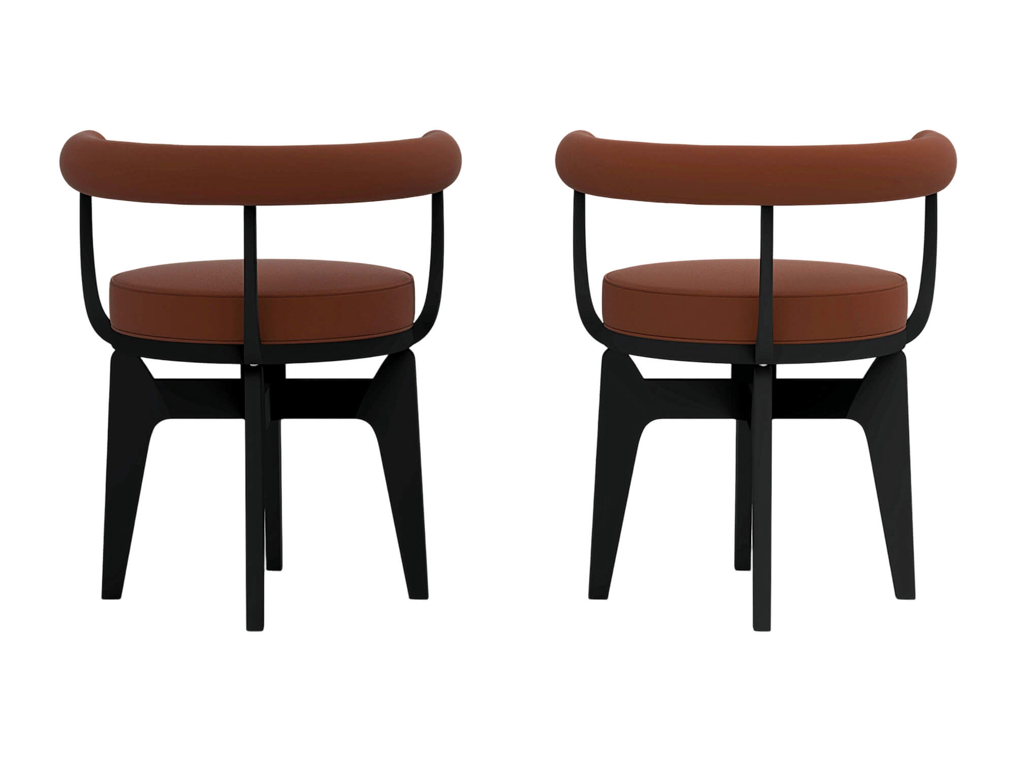 Two Modern Brown Cushioned Black Frame Armchairs 3D Model