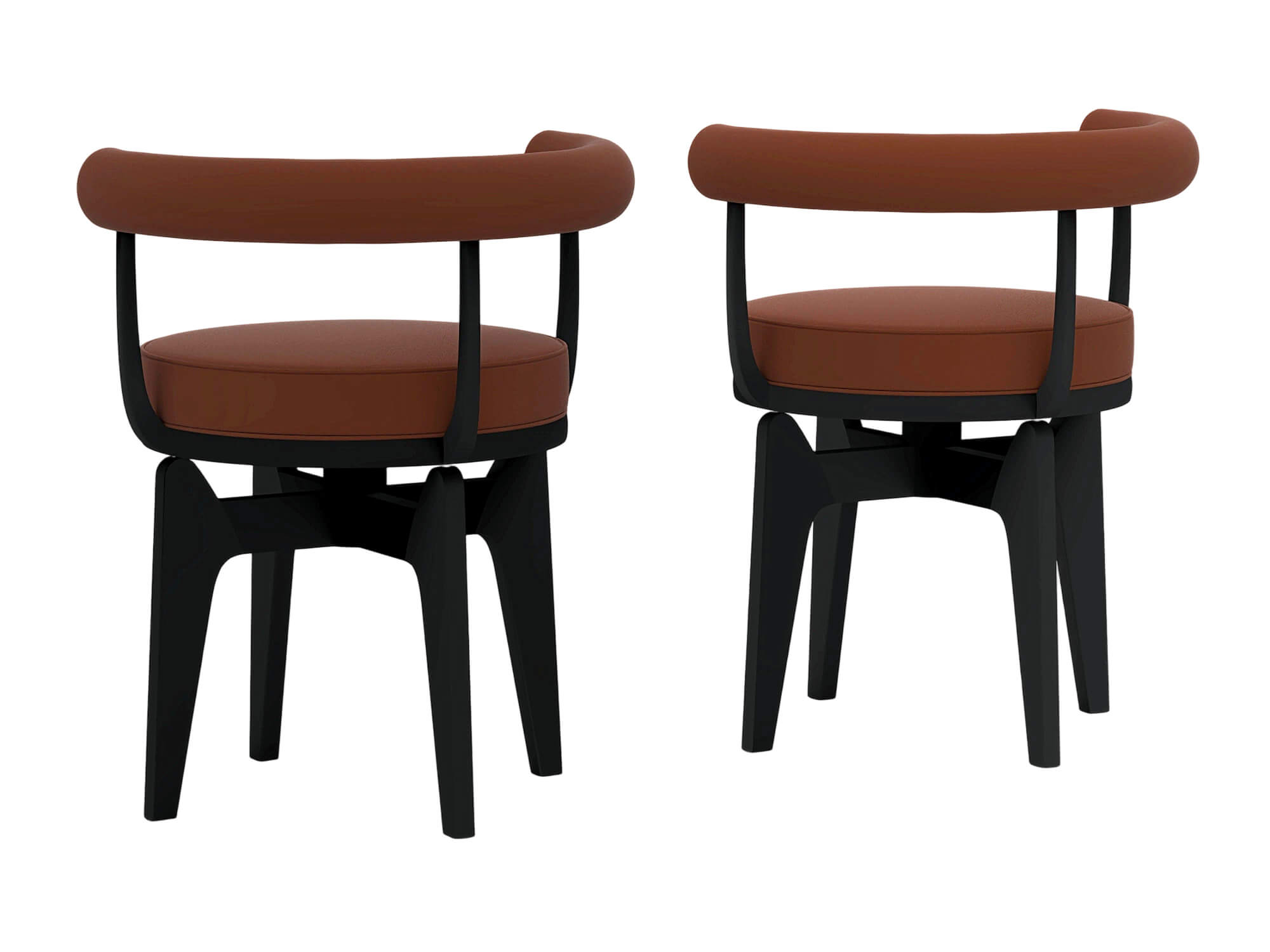 Two Modern Brown Cushioned Black Frame Armchairs 3D Model