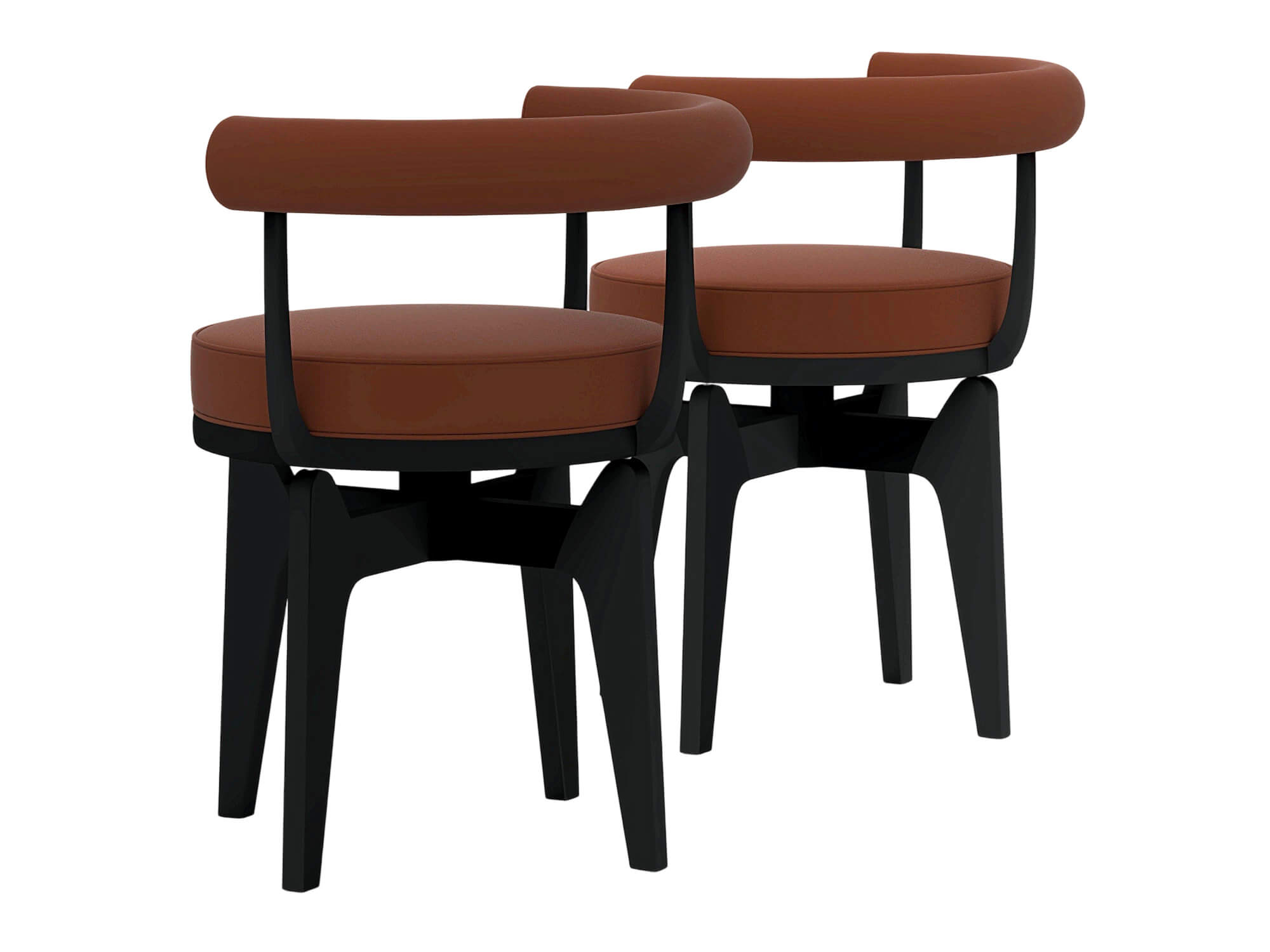 Two Modern Brown Cushioned Black Frame Armchairs 3D Model