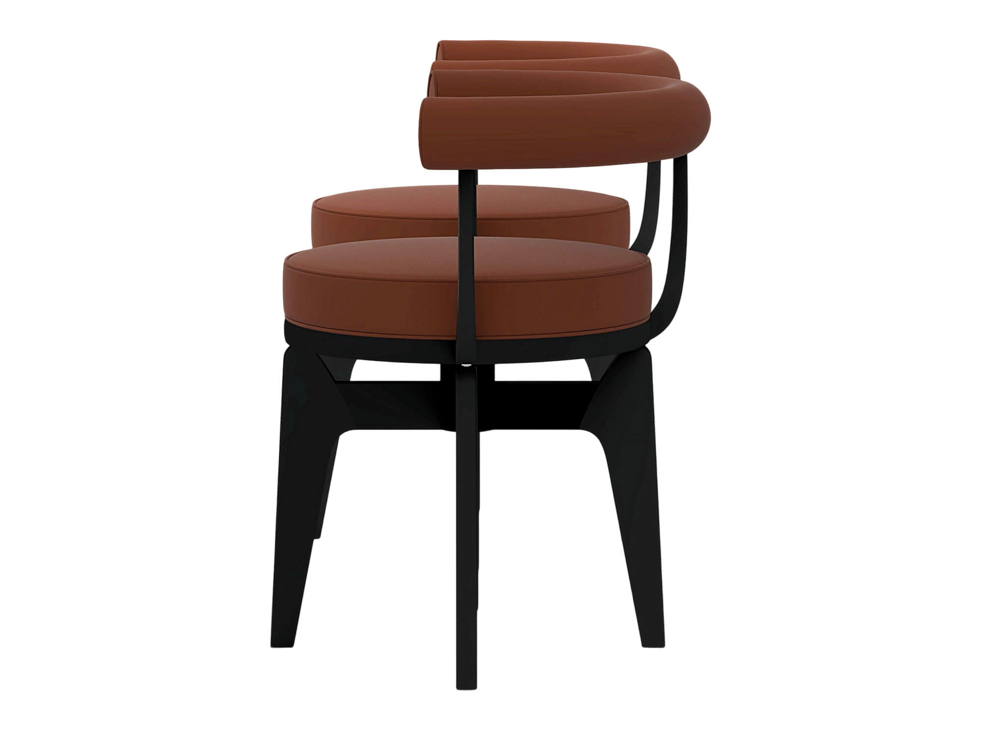 Two Modern Brown Cushioned Black Frame Armchairs 3D Model