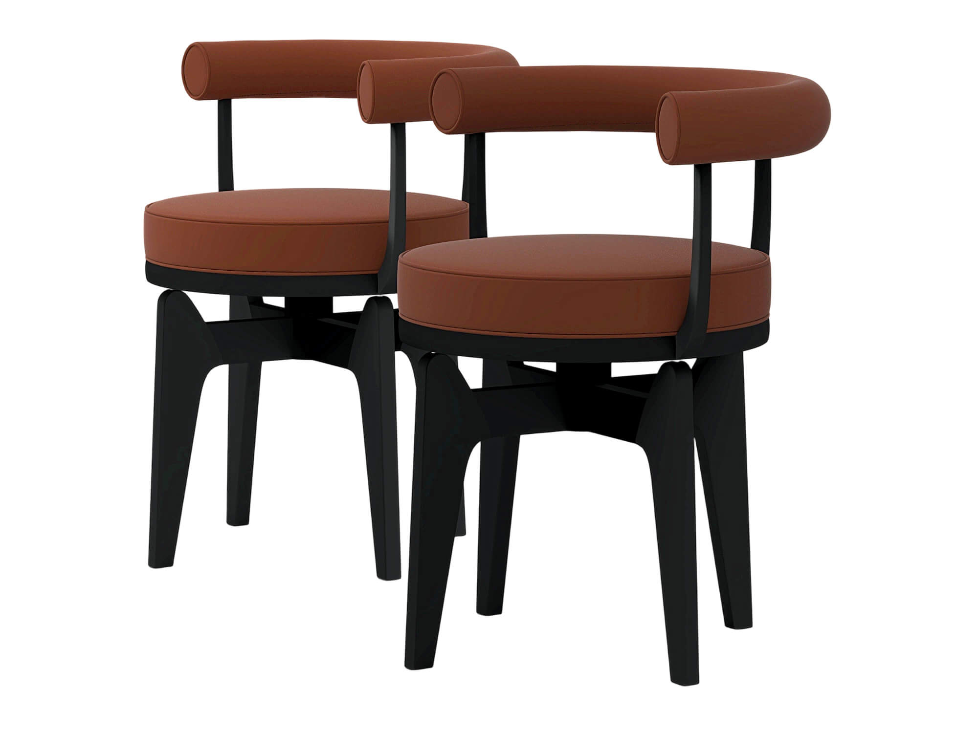 Two Modern Brown Cushioned Black Frame Armchairs 3D Model