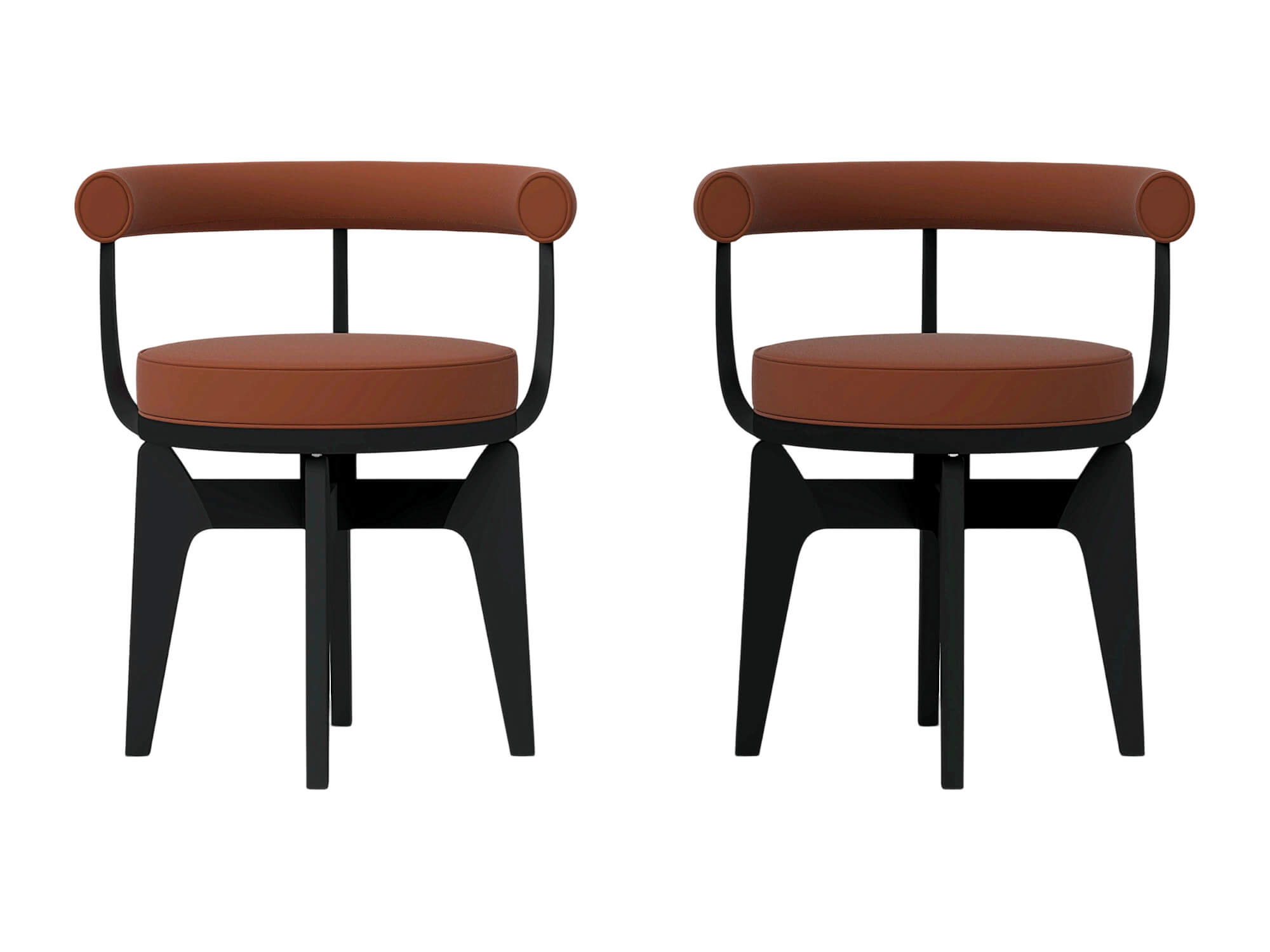 Two Modern Brown Cushioned Black Frame Armchairs 3D Model