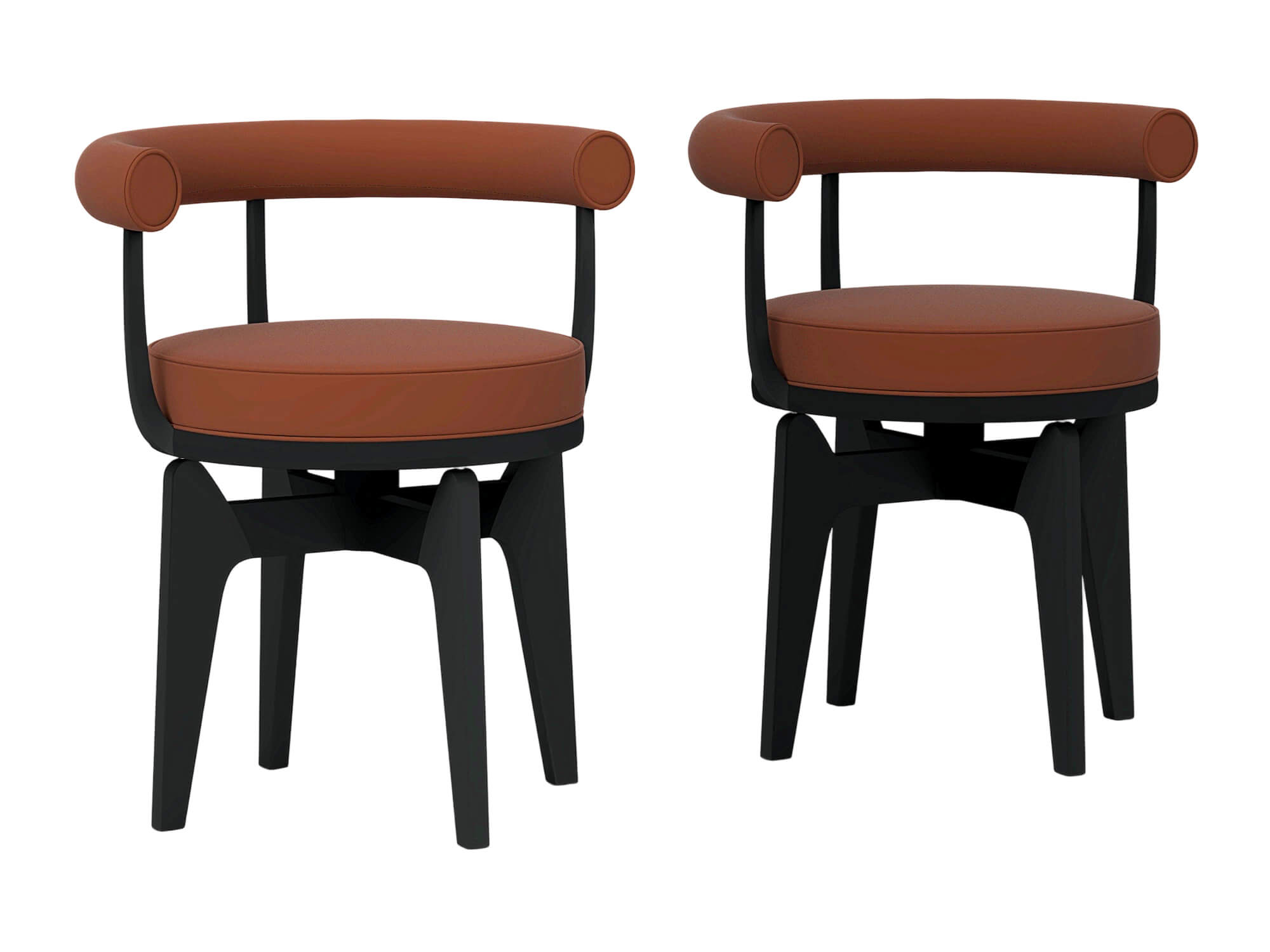 Two Modern Brown Cushioned Black Frame Armchairs 3D Model